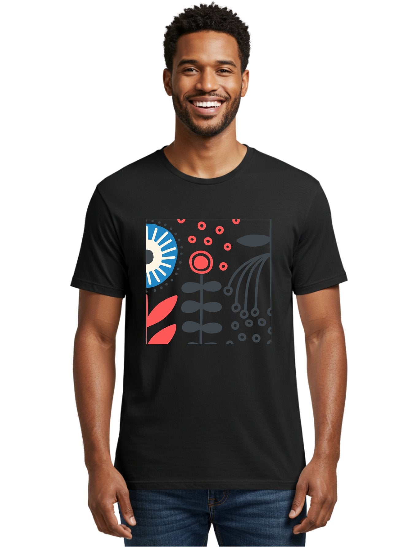 Sun-Icon-Floral Men'S Graphic Tee, 100% Cotton, Comfortable Casual Summer Wear, Machine Washable, Stylish Floral Pattern, Abstract Art, Eye-Catching Design, Minimalist Style, Bold Graphics, Contemporary Illustration, Floral Elements, Aab796 21