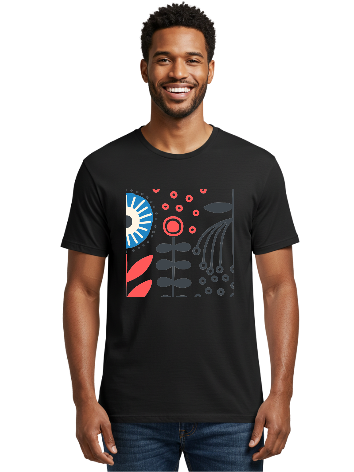 Sun-Icon-Floral Men'S Graphic Tee, 100% Cotton, Comfortable Casual Summer Wear, Machine Washable, Stylish Floral Pattern, Abstract Art, Eye-Catching Design, Minimalist Style, Bold Graphics, Contemporary Illustration, Floral Elements, Aab796 20