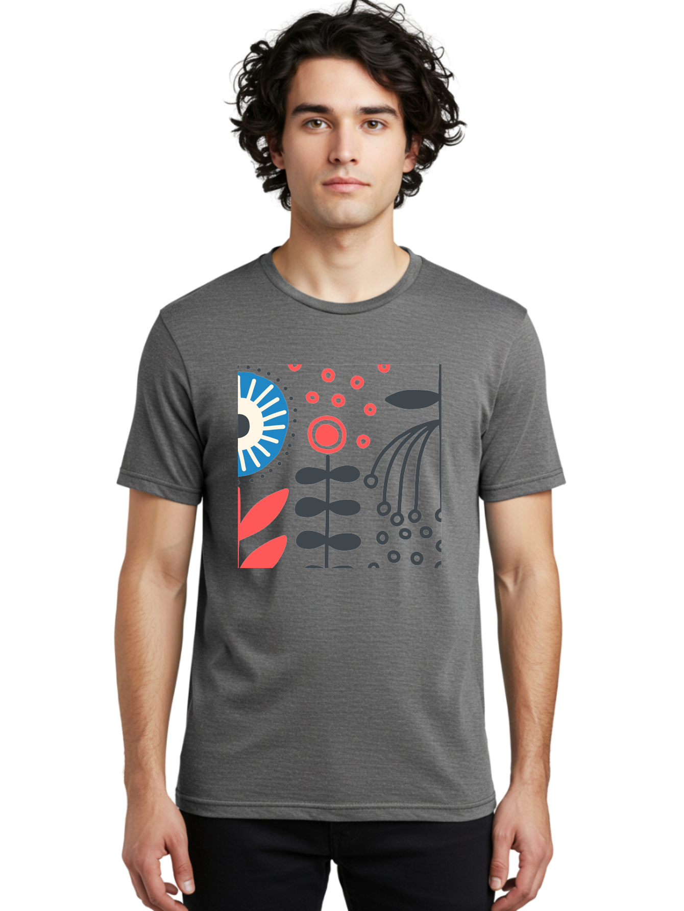 Sun-Icon-Floral Men'S Graphic Tee, 100% Cotton, Comfortable Casual Summer Wear, Machine Washable, Stylish Floral Pattern, Abstract Art, Eye-Catching Design, Minimalist Style, Bold Graphics, Contemporary Illustration, Floral Elements, Aab796 6