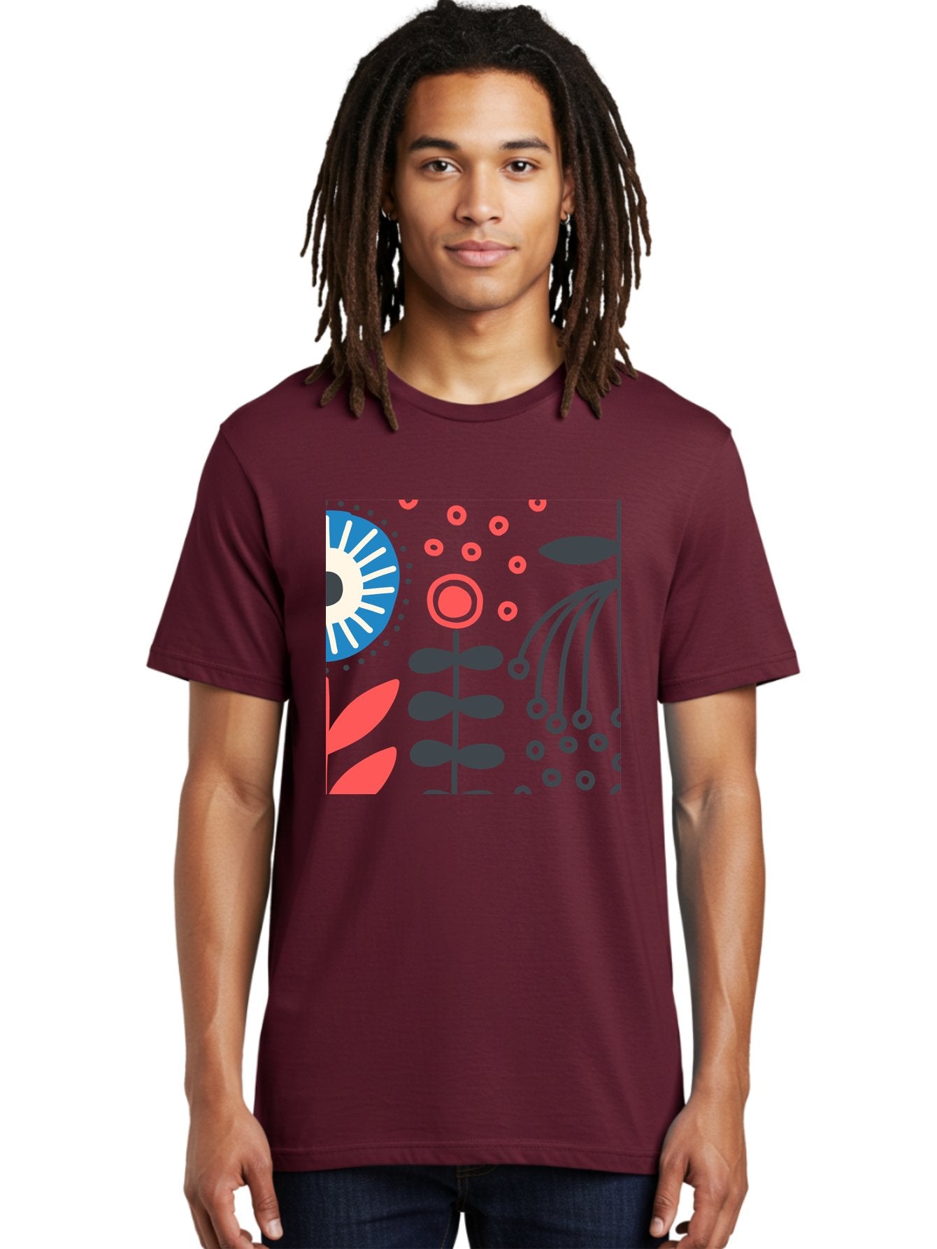 Sun-Icon-Floral Men'S Graphic Tee, 100% Cotton, Comfortable Casual Summer Wear, Machine Washable, Stylish Floral Pattern, Abstract Art, Eye-Catching Design, Minimalist Style, Bold Graphics, Contemporary Illustration, Floral Elements, Aab796 18