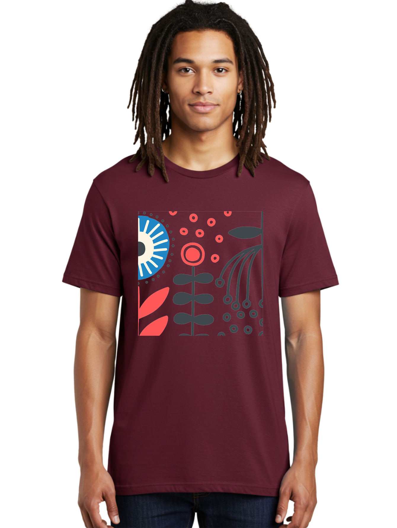 Sun-Icon-Floral Men'S Graphic Tee, 100% Cotton, Comfortable Casual Summer Wear, Machine Washable, Stylish Floral Pattern, Abstract Art, Eye-Catching Design, Minimalist Style, Bold Graphics, Contemporary Illustration, Floral Elements, Aab796 24