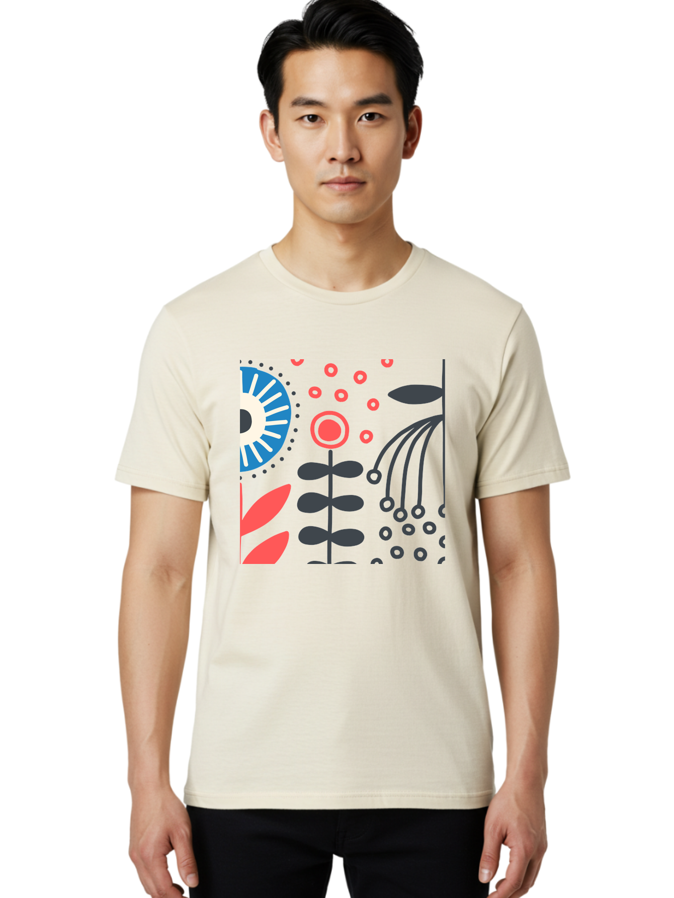 Sun-Icon-Floral Men'S Graphic Tee, 100% Cotton, Comfortable Casual Summer Wear, Machine Washable, Stylish Floral Pattern, Abstract Art, Eye-Catching Design, Minimalist Style, Bold Graphics, Contemporary Illustration, Floral Elements, Aab796 4