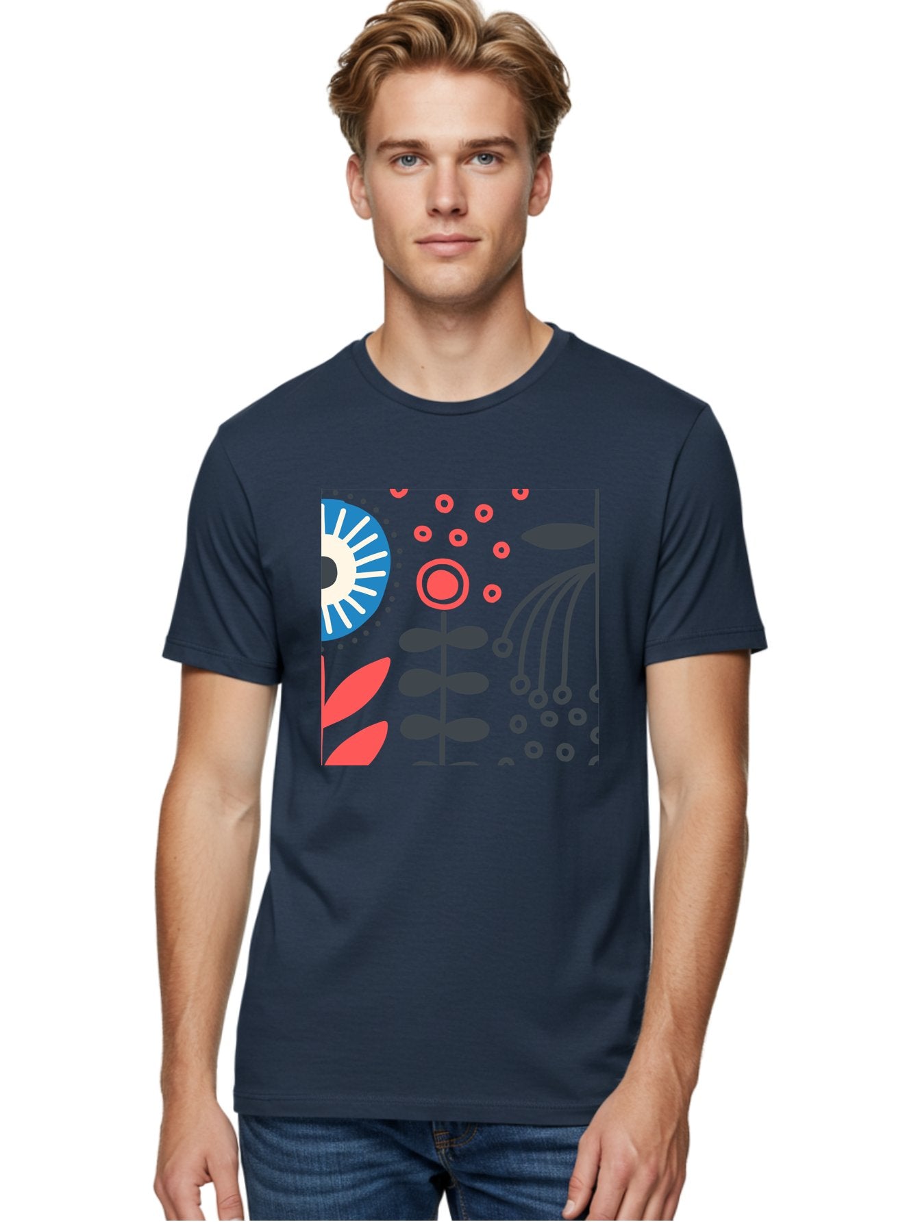 Sun-Icon-Floral Men'S Graphic Tee, 100% Cotton, Comfortable Casual Summer Wear, Machine Washable, Stylish Floral Pattern, Abstract Art, Eye-Catching Design, Minimalist Style, Bold Graphics, Contemporary Illustration, Floral Elements, Aab796 27