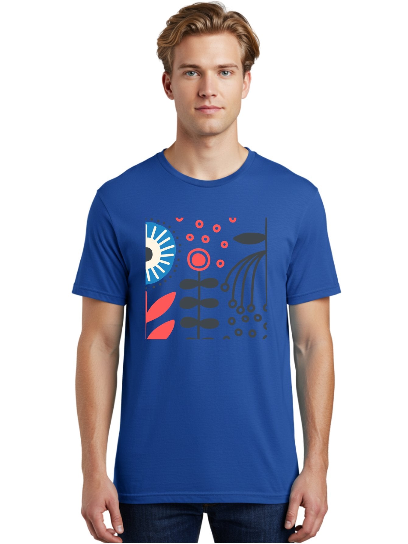 Sun-Icon-Floral Men'S Graphic Tee, 100% Cotton, Comfortable Casual Summer Wear, Machine Washable, Stylish Floral Pattern, Abstract Art, Eye-Catching Design, Minimalist Style, Bold Graphics, Contemporary Illustration, Floral Elements, Aab796 19