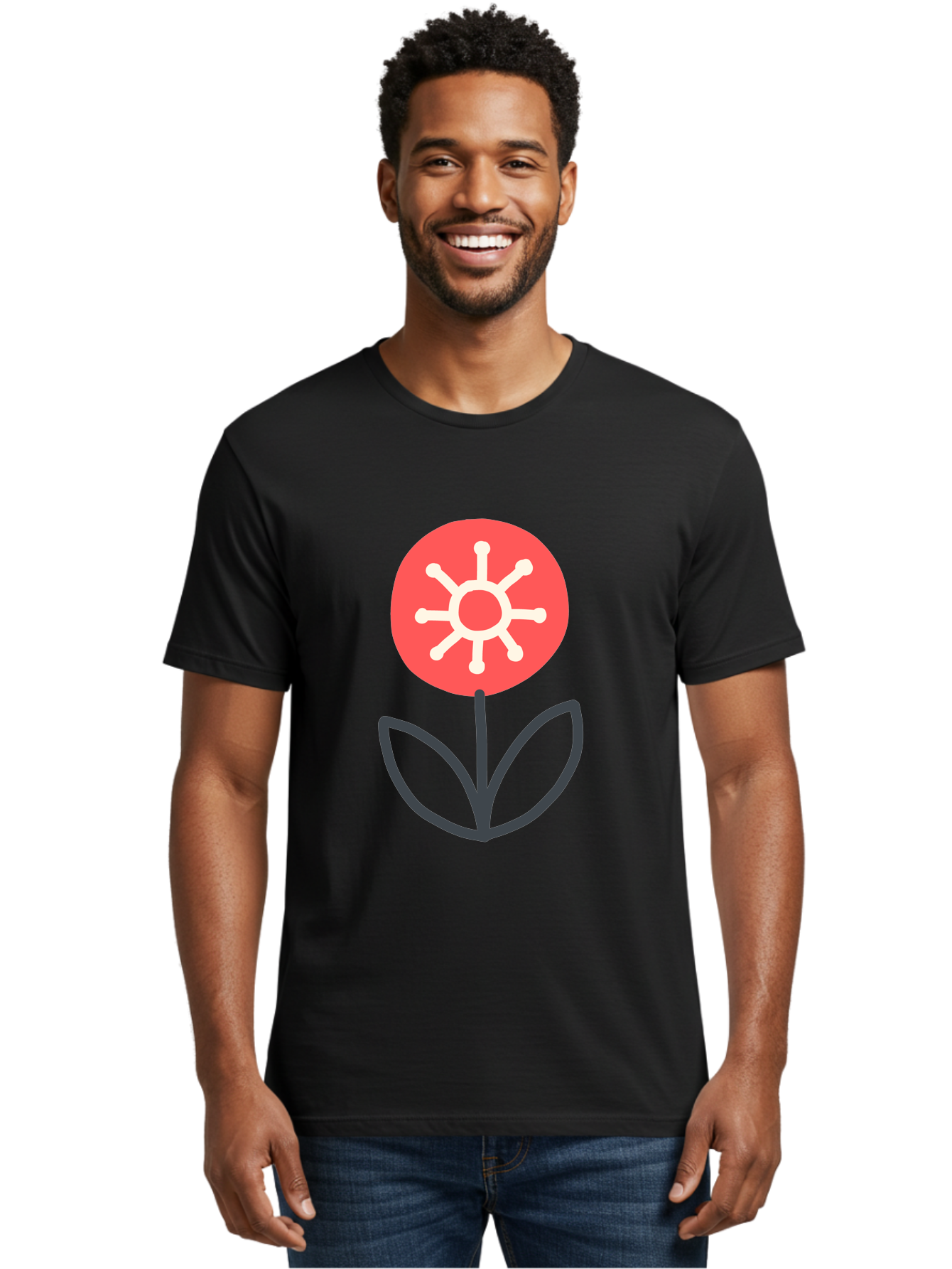 Sunflower-Icon Men'S Graphic Tee, 100% Cotton, Comfortable Casual Summer Wear, Machine Washable, Stylized Sunflower, Simple Flower Design, Abstract Sun Symbol, Red And White Colors, Minimalist Logo, Floral Icon, Modern Graphic Aab797 26