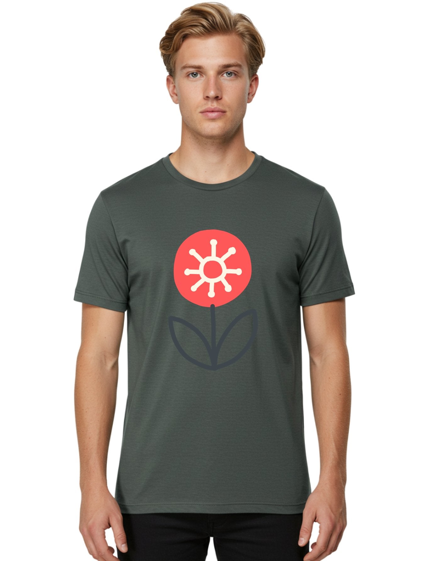 Sunflower-Icon Men'S Graphic Tee, 100% Cotton, Comfortable Casual Summer Wear, Machine Washable, Stylized Sunflower, Simple Flower Design, Abstract Sun Symbol, Red And White Colors, Minimalist Logo, Floral Icon, Modern Graphic Aab797 18