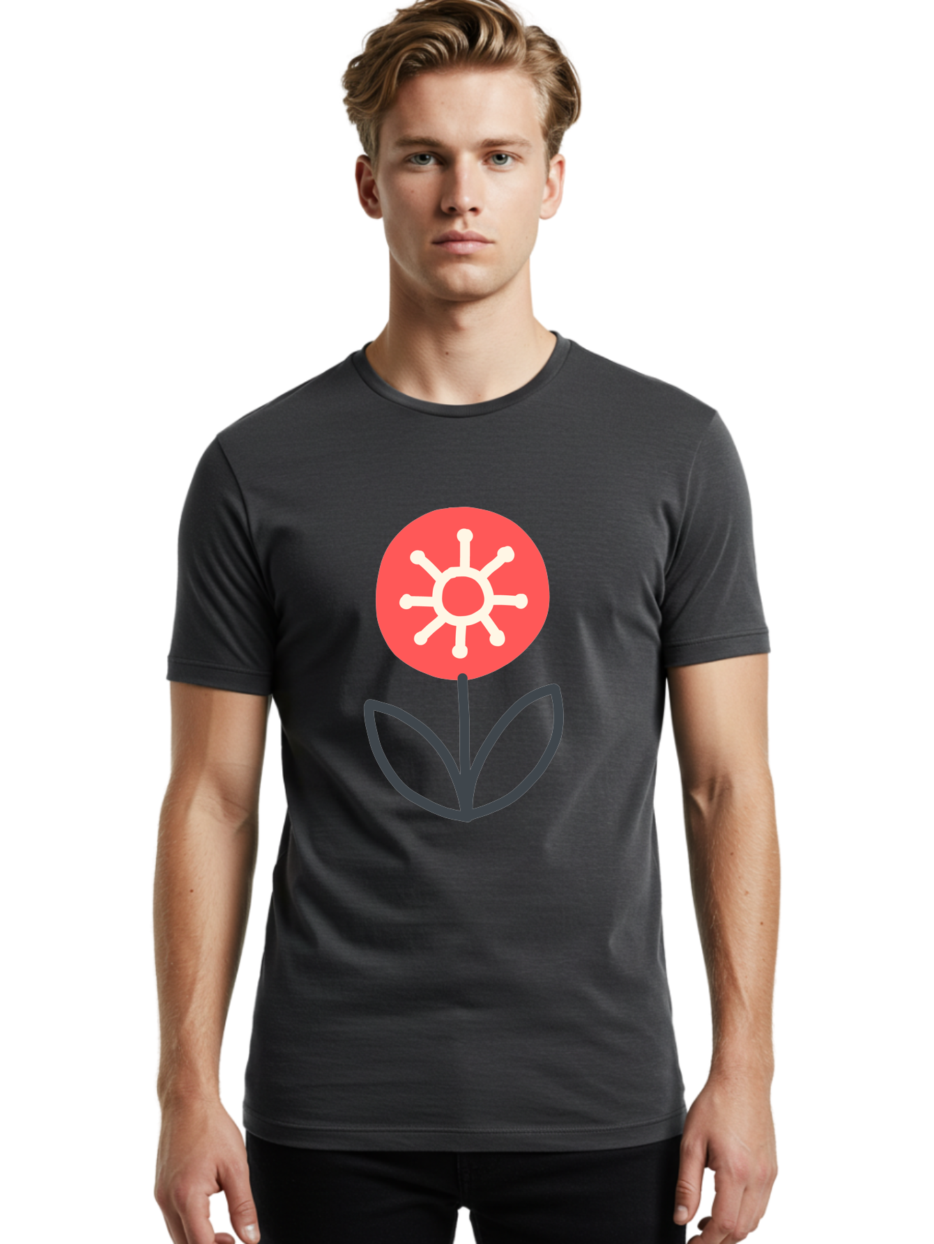 Sunflower-Icon Men'S Graphic Tee, 100% Cotton, Comfortable Casual Summer Wear, Machine Washable, Stylized Sunflower, Simple Flower Design, Abstract Sun Symbol, Red And White Colors, Minimalist Logo, Floral Icon, Modern Graphic Aab797 20
