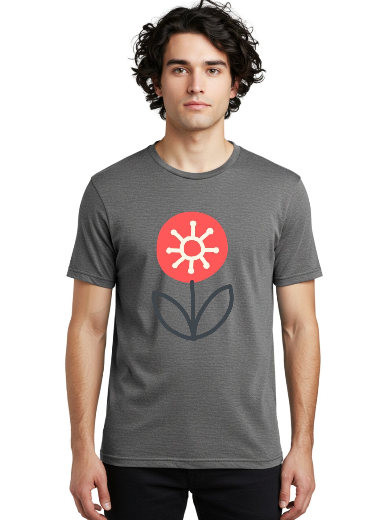 Sunflower-Icon Men'S Graphic Tee, 100% Cotton, Comfortable Casual Summer Wear, Machine Washable, Stylized Sunflower, Simple Flower Design, Abstract Sun Symbol, Red And White Colors, Minimalist Logo, Floral Icon, Modern Graphic Aab797 26