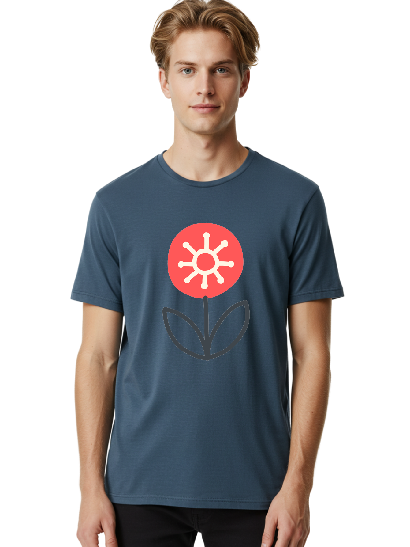 Sunflower-Icon Men'S Graphic Tee, 100% Cotton, Comfortable Casual Summer Wear, Machine Washable, Stylized Sunflower, Simple Flower Design, Abstract Sun Symbol, Red And White Colors, Minimalist Logo, Floral Icon, Modern Graphic Aab797 18