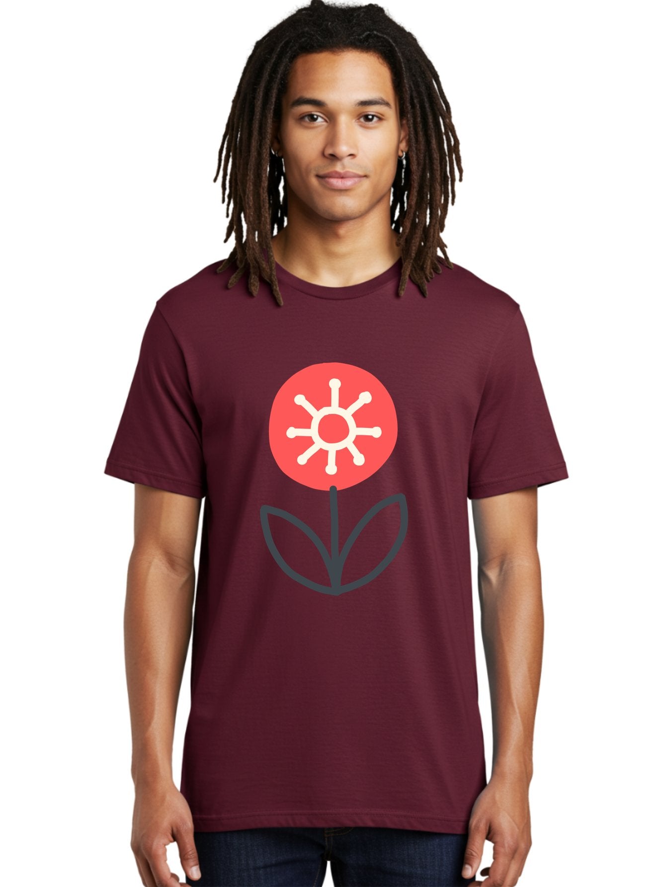 Sunflower-Icon Men'S Graphic Tee, 100% Cotton, Comfortable Casual Summer Wear, Machine Washable, Stylized Sunflower, Simple Flower Design, Abstract Sun Symbol, Red And White Colors, Minimalist Logo, Floral Icon, Modern Graphic Aab797 24