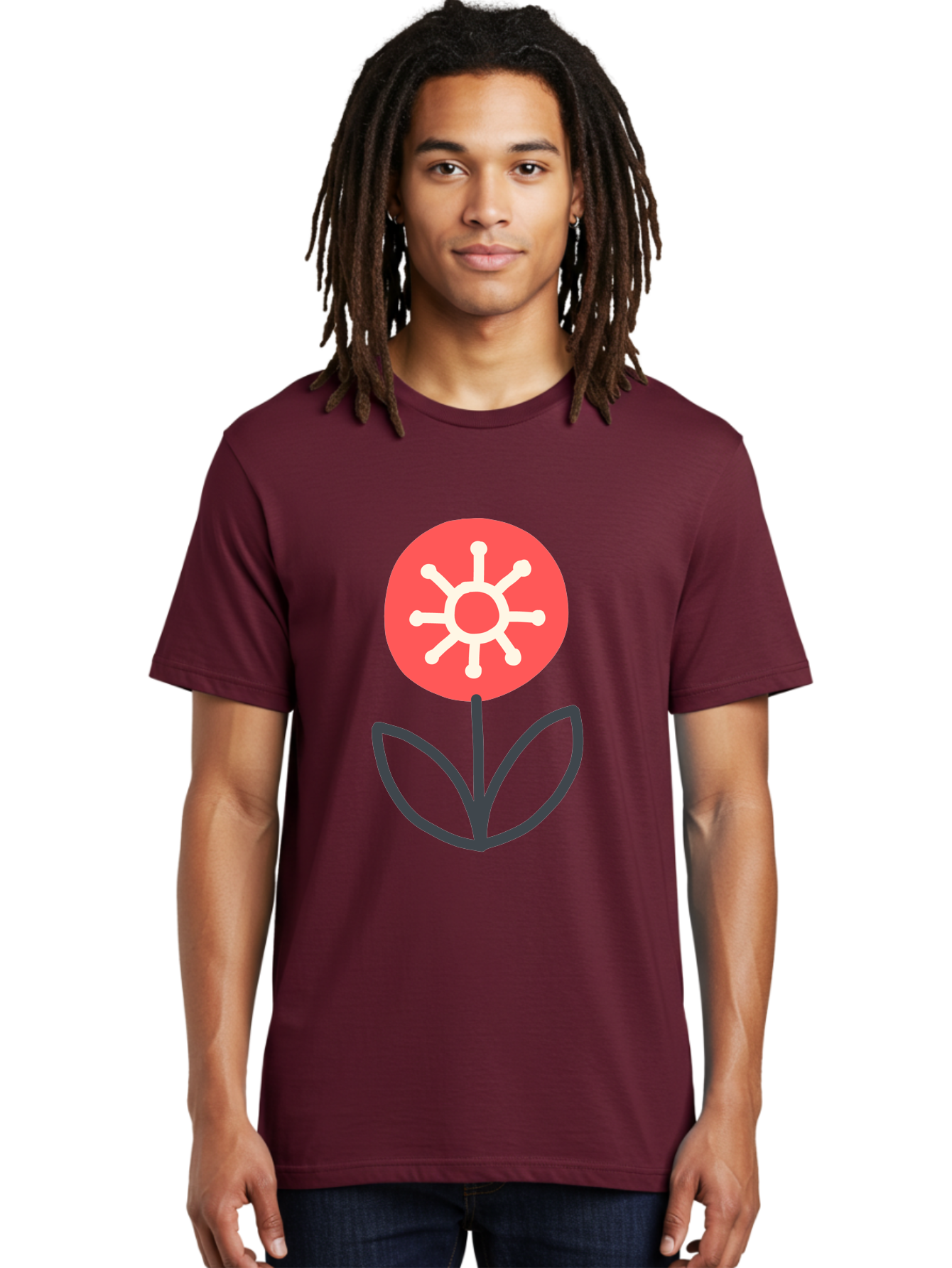 Sunflower-Icon Men'S Graphic Tee, 100% Cotton, Comfortable Casual Summer Wear, Machine Washable, Stylized Sunflower, Simple Flower Design, Abstract Sun Symbol, Red And White Colors, Minimalist Logo, Floral Icon, Modern Graphic Aab797 14