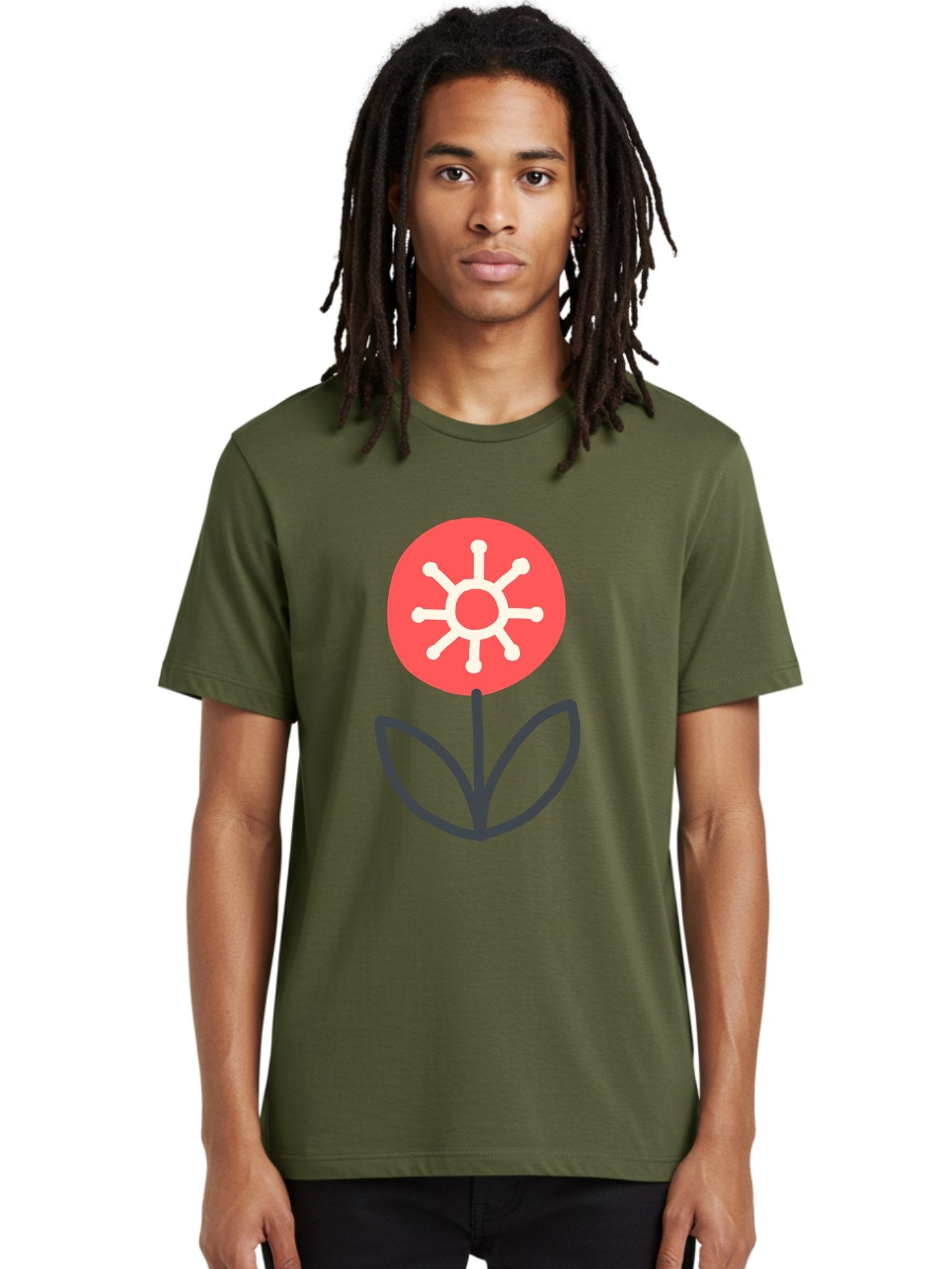 Sunflower-Icon Men'S Graphic Tee, 100% Cotton, Comfortable Casual Summer Wear, Machine Washable, Stylized Sunflower, Simple Flower Design, Abstract Sun Symbol, Red And White Colors, Minimalist Logo, Floral Icon, Modern Graphic Aab797 23