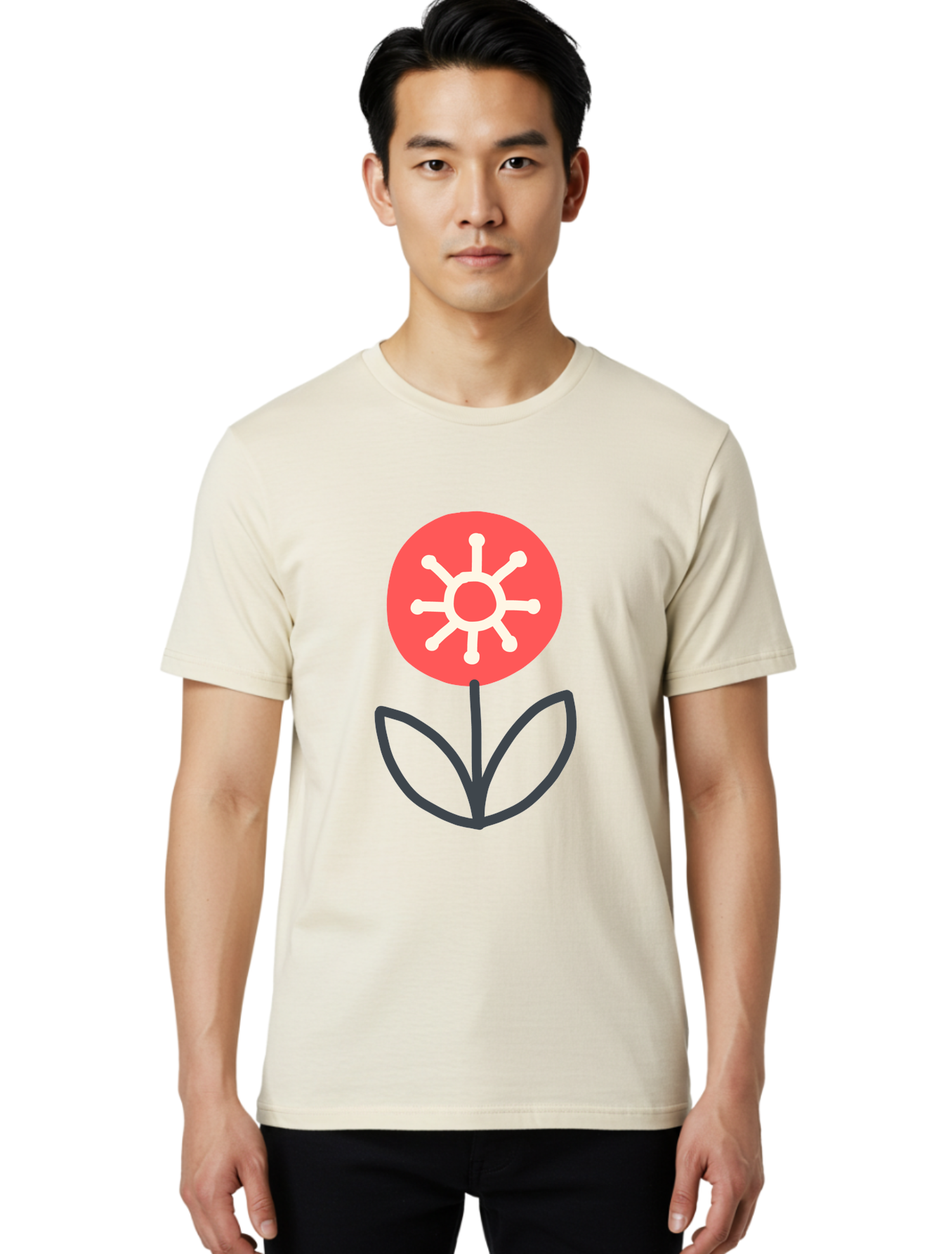 Sunflower-Icon Men'S Graphic Tee, 100% Cotton, Comfortable Casual Summer Wear, Machine Washable, Stylized Sunflower, Simple Flower Design, Abstract Sun Symbol, Red And White Colors, Minimalist Logo, Floral Icon, Modern Graphic Aab797 22