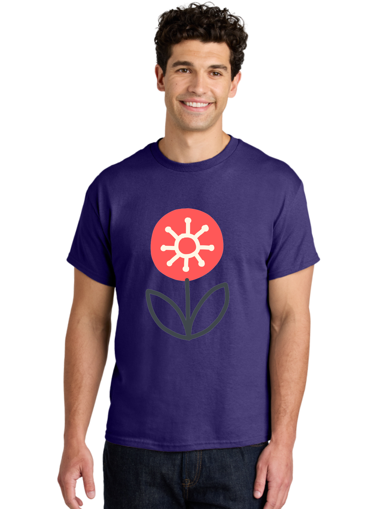 Sunflower-Icon Men'S Graphic Tee, 100% Cotton, Comfortable Casual Summer Wear, Machine Washable, Stylized Sunflower, Simple Flower Design, Abstract Sun Symbol, Red And White Colors, Minimalist Logo, Floral Icon, Modern Graphic Aab797 6