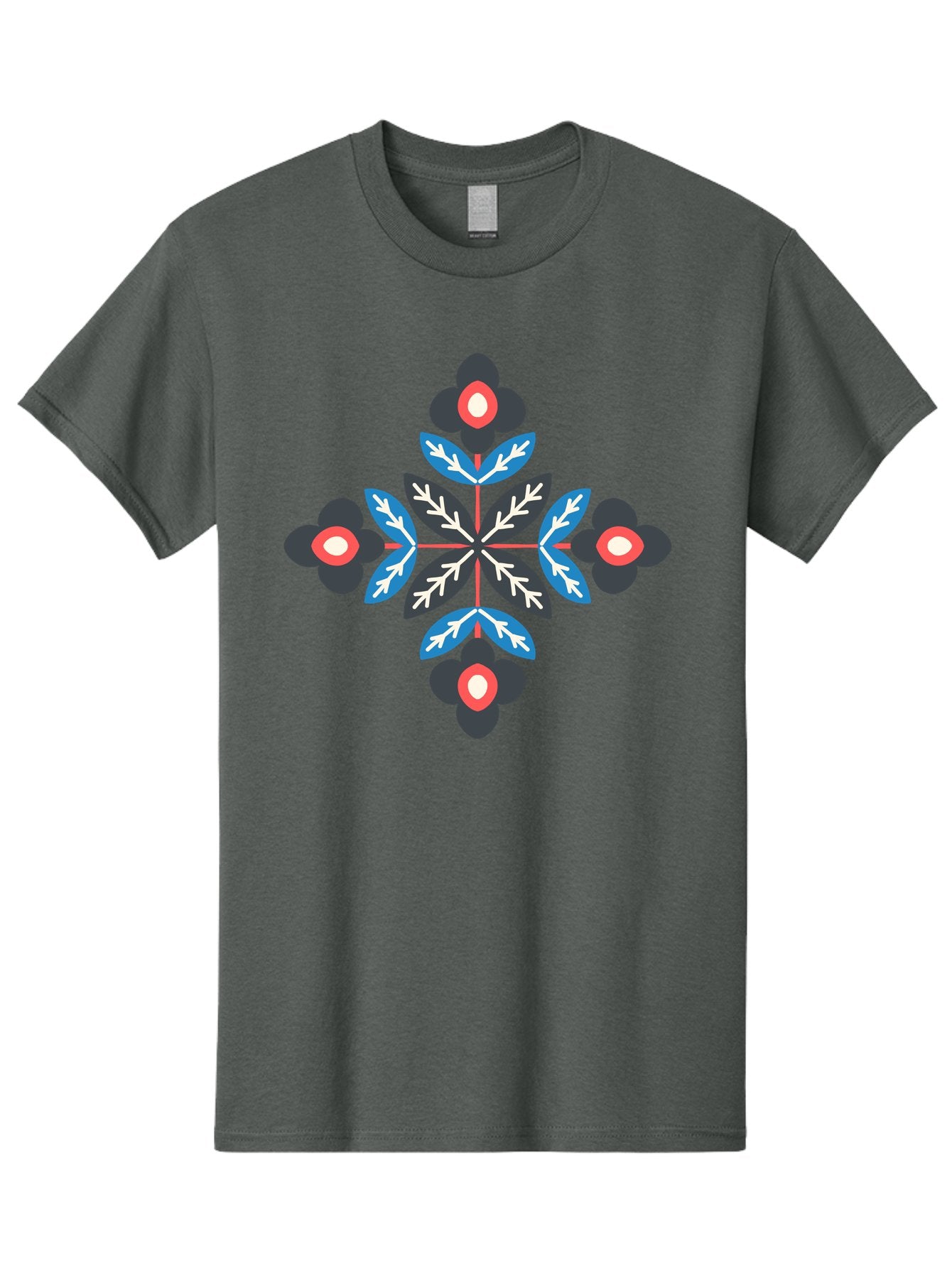 Symmetrical-Floral-Pattern-1 Men'S Graphic Tee, 100% Cotton, Comfortable Casual Summer Wear, Machine Washable, Symmetrical Floral Design, Graphic Illustration, Bold Colors, Geometric Shapes, Floral Motif, Abstract Art, Vibrant Pattern, Aab799 14