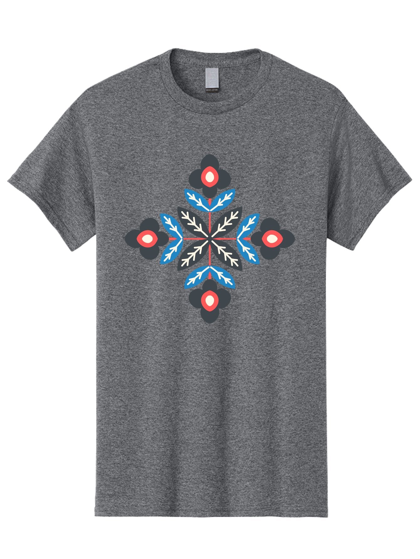 Symmetrical-Floral-Pattern-1 Men'S Graphic Tee, 100% Cotton, Comfortable Casual Summer Wear, Machine Washable, Symmetrical Floral Design, Graphic Illustration, Bold Colors, Geometric Shapes, Floral Motif, Abstract Art, Vibrant Pattern, Aab799 4