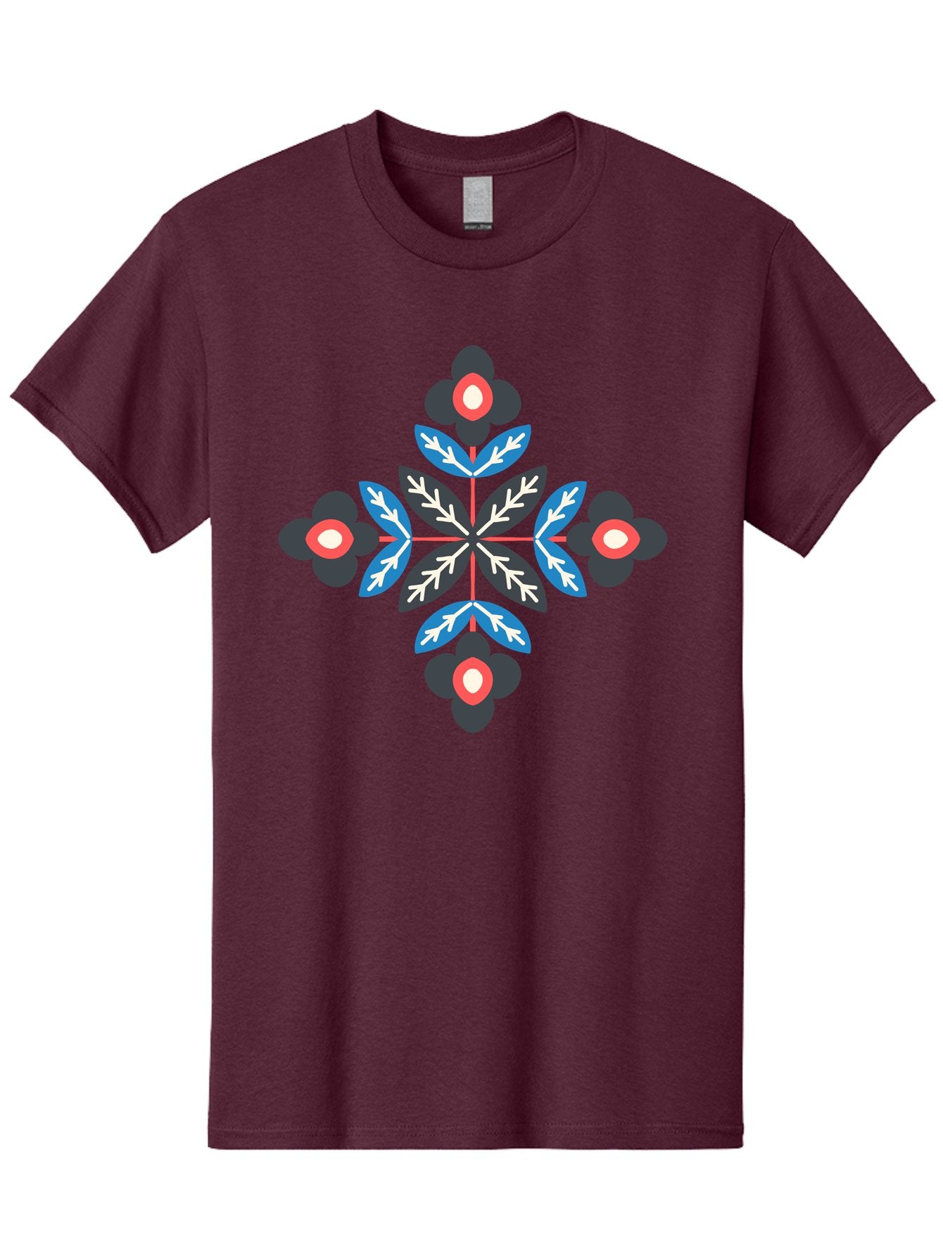 Symmetrical-Floral-Pattern-1 Men'S Graphic Tee, 100% Cotton, Comfortable Casual Summer Wear, Machine Washable, Symmetrical Floral Design, Graphic Illustration, Bold Colors, Geometric Shapes, Floral Motif, Abstract Art, Vibrant Pattern, Aab799 8