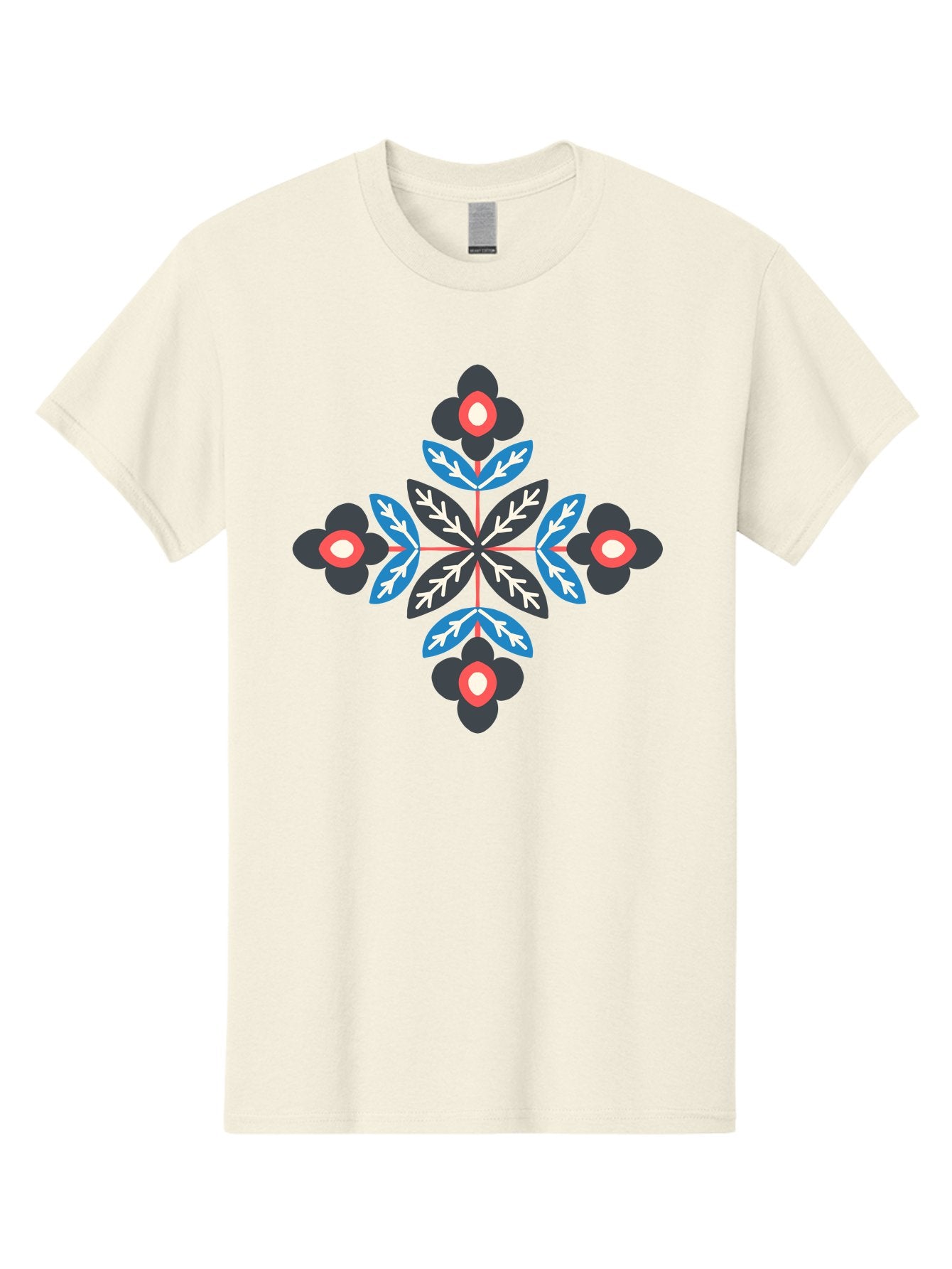 Symmetrical-Floral-Pattern-1 Men'S Graphic Tee, 100% Cotton, Comfortable Casual Summer Wear, Machine Washable, Symmetrical Floral Design, Graphic Illustration, Bold Colors, Geometric Shapes, Floral Motif, Abstract Art, Vibrant Pattern, Aab799 12