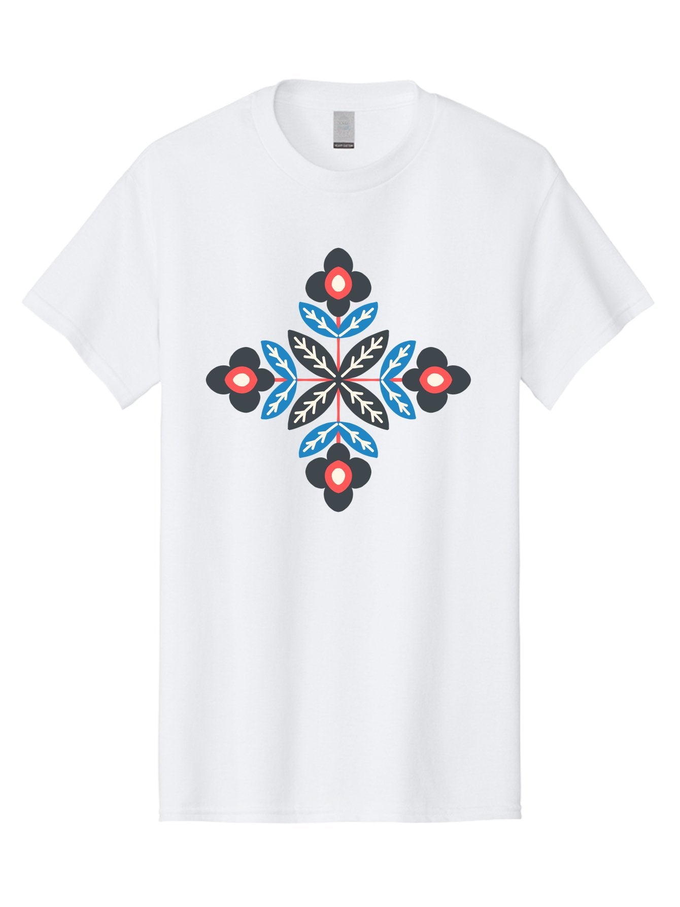 Symmetrical-Floral-Pattern-1 Men'S Graphic Tee, 100% Cotton, Comfortable Casual Summer Wear, Machine Washable, Symmetrical Floral Design, Graphic Illustration, Bold Colors, Geometric Shapes, Floral Motif, Abstract Art, Vibrant Pattern, Aab799 9