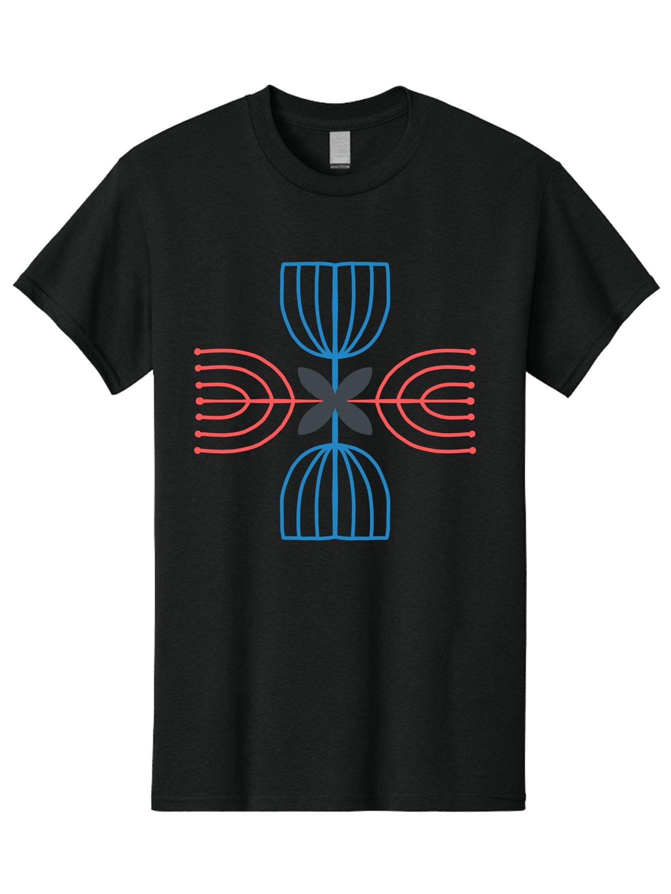 Symmetrical-Logo-Design Men'S Graphic Tee, 100% Cotton, Comfortable Casual Summer Wear, Machine Washable, Symmetrical Design, Geometric Shapes, Abstract Art, Floral Motif, Pink And Blue Lines, Black Flower, Modern Graphics, Aab801 12