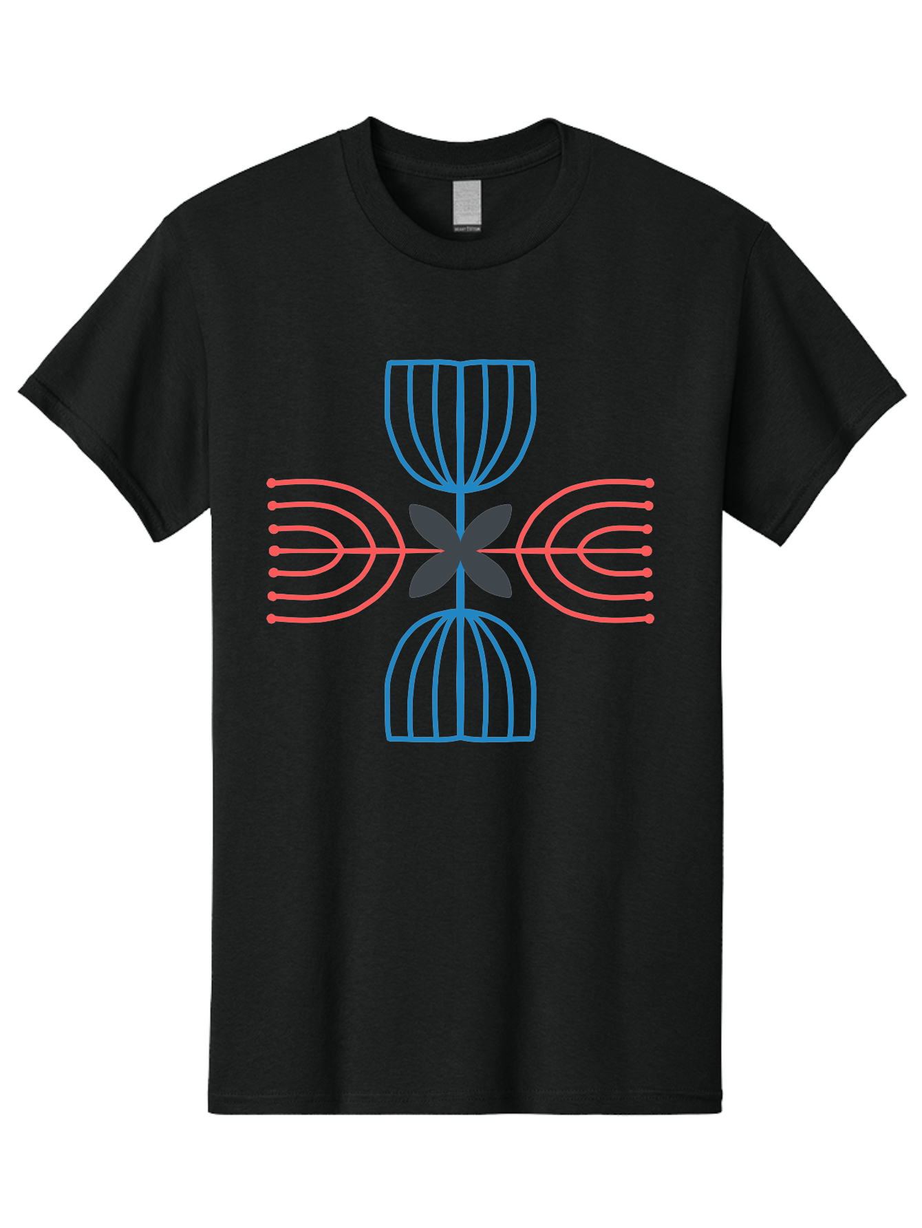 Symmetrical-Logo-Design Men'S Graphic Tee, 100% Cotton, Comfortable Casual Summer Wear, Machine Washable, Symmetrical Design, Geometric Shapes, Abstract Art, Floral Motif, Pink And Blue Lines, Black Flower, Modern Graphics, Aab801 5