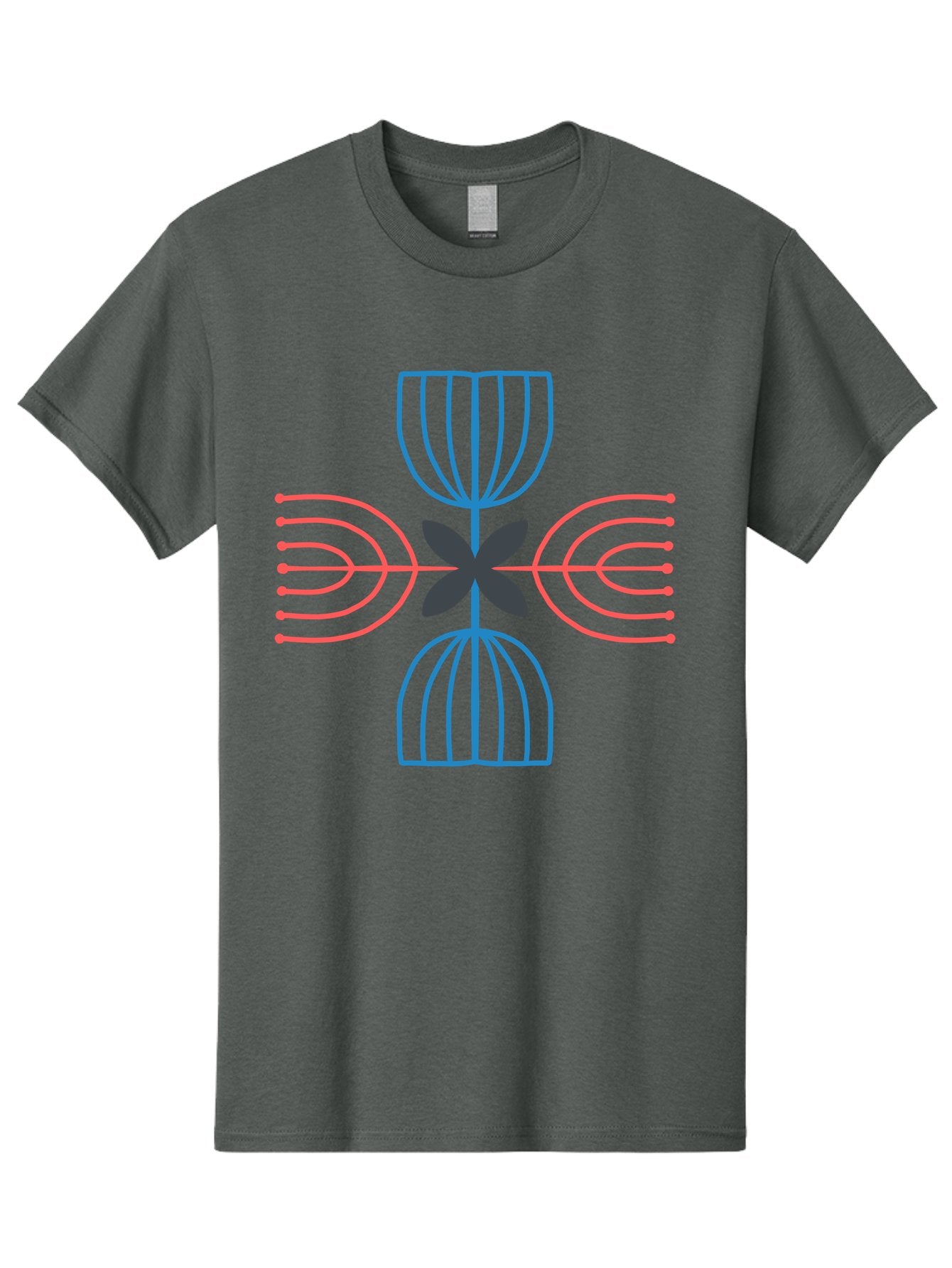 Symmetrical-Logo-Design Men'S Graphic Tee, 100% Cotton, Comfortable Casual Summer Wear, Machine Washable, Symmetrical Design, Geometric Shapes, Abstract Art, Floral Motif, Pink And Blue Lines, Black Flower, Modern Graphics, Aab801 6