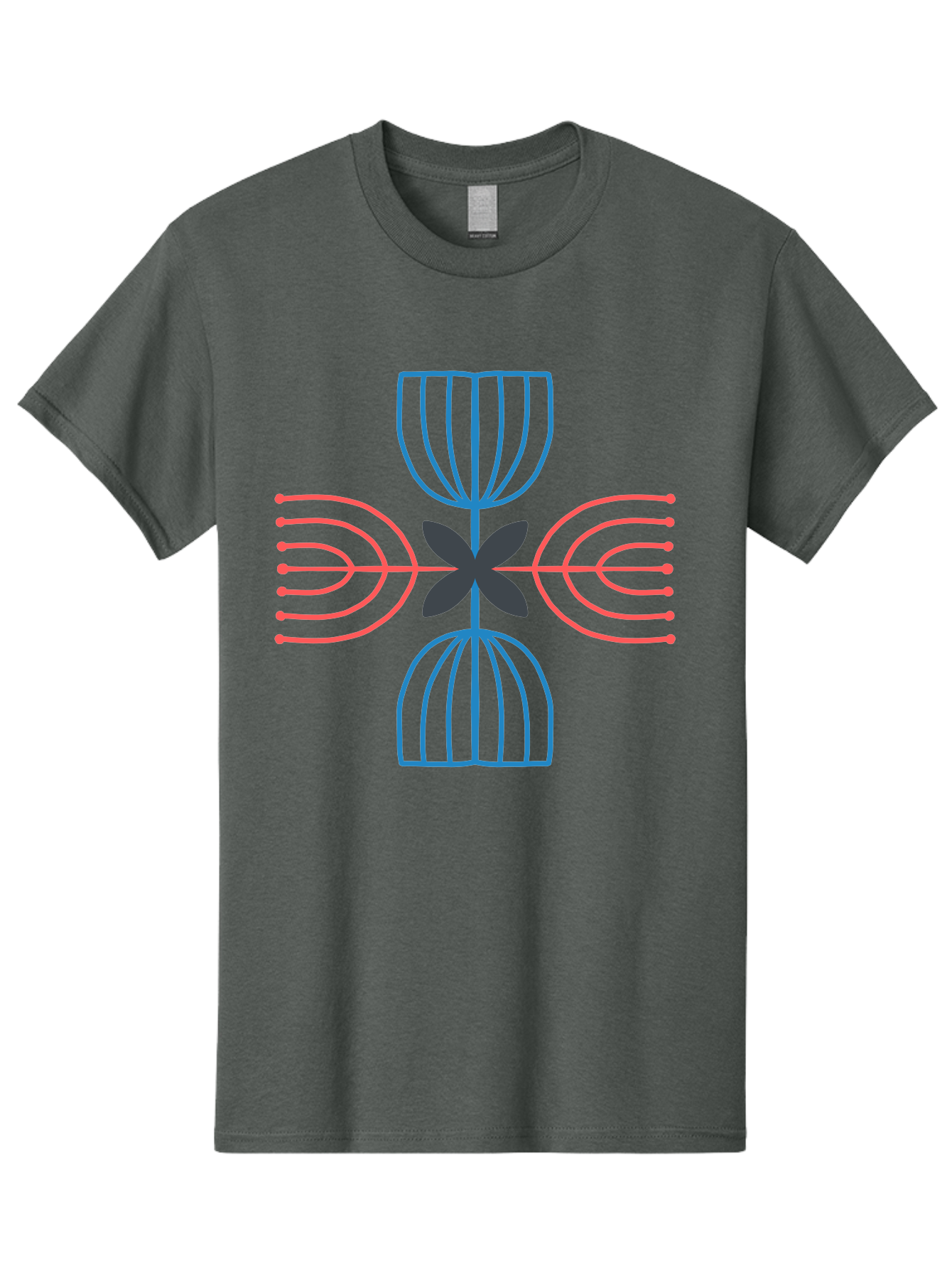 Symmetrical-Logo-Design Men'S Graphic Tee, 100% Cotton, Comfortable Casual Summer Wear, Machine Washable, Symmetrical Design, Geometric Shapes, Abstract Art, Floral Motif, Pink And Blue Lines, Black Flower, Modern Graphics, Aab801 13