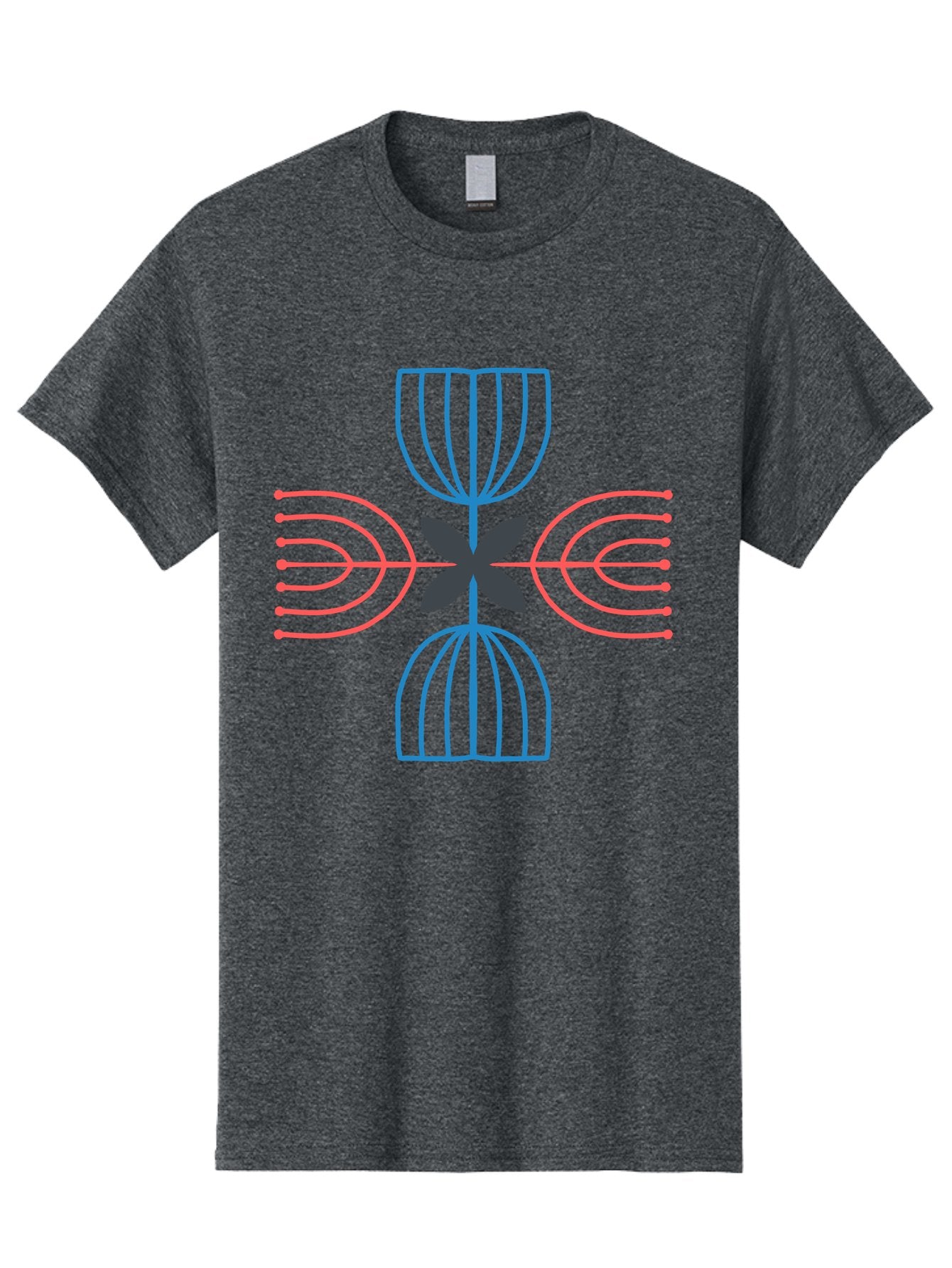 Symmetrical-Logo-Design Men'S Graphic Tee, 100% Cotton, Comfortable Casual Summer Wear, Machine Washable, Symmetrical Design, Geometric Shapes, Abstract Art, Floral Motif, Pink And Blue Lines, Black Flower, Modern Graphics, Aab801 9