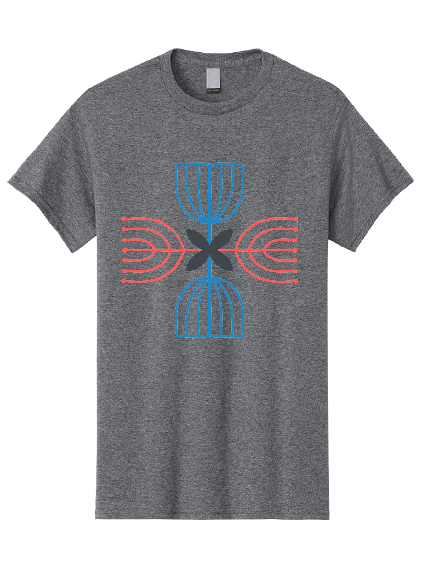 Symmetrical-Logo-Design Men'S Graphic Tee, 100% Cotton, Comfortable Casual Summer Wear, Machine Washable, Symmetrical Design, Geometric Shapes, Abstract Art, Floral Motif, Pink And Blue Lines, Black Flower, Modern Graphics, Aab801 7
