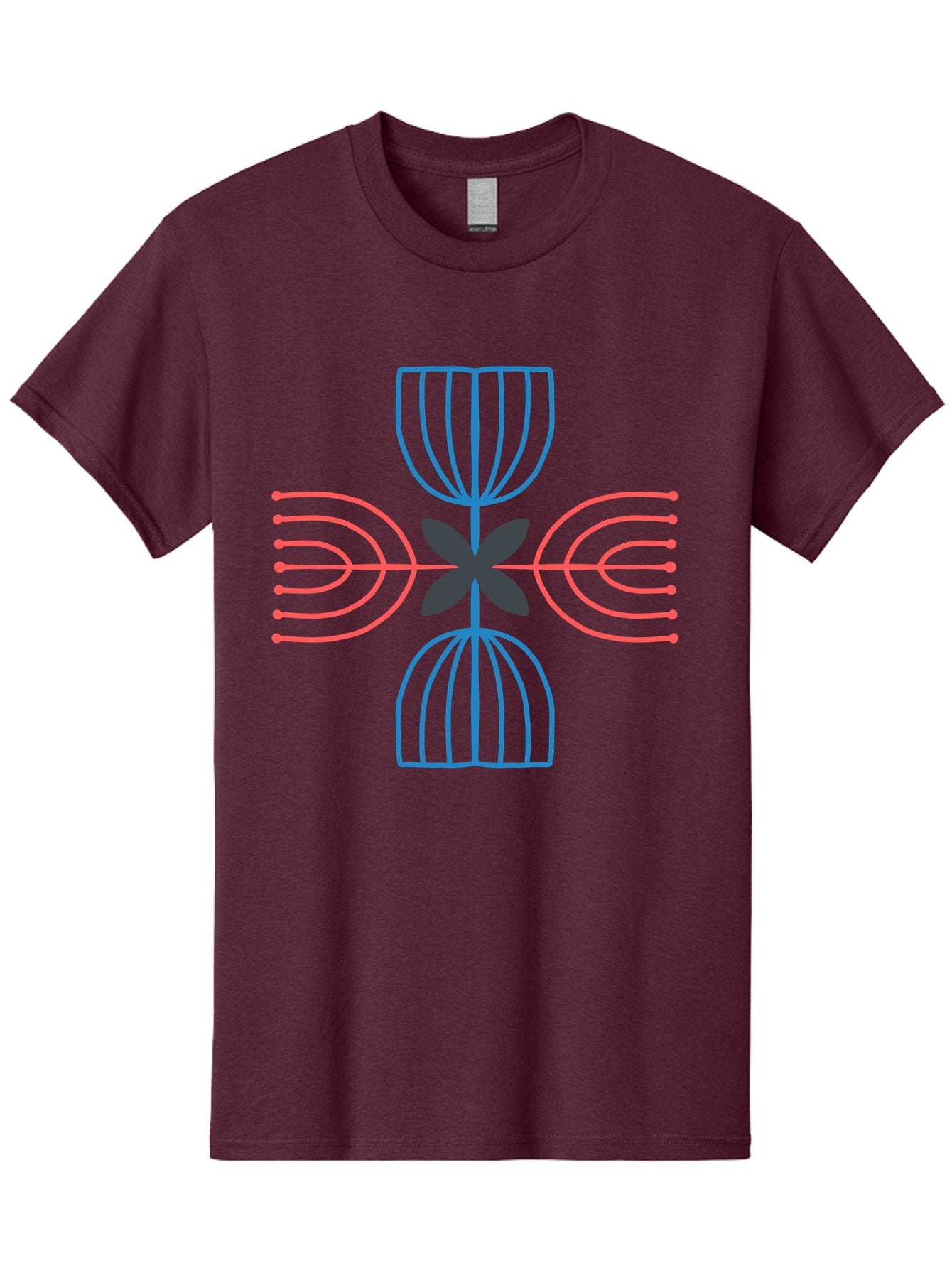 Symmetrical-Logo-Design Men'S Graphic Tee, 100% Cotton, Comfortable Casual Summer Wear, Machine Washable, Symmetrical Design, Geometric Shapes, Abstract Art, Floral Motif, Pink And Blue Lines, Black Flower, Modern Graphics, Aab801 15