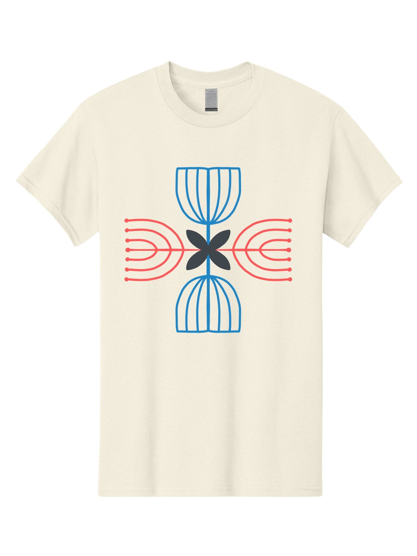 Symmetrical-Logo-Design Men'S Graphic Tee, 100% Cotton, Comfortable Casual Summer Wear, Machine Washable, Symmetrical Design, Geometric Shapes, Abstract Art, Floral Motif, Pink And Blue Lines, Black Flower, Modern Graphics, Aab801