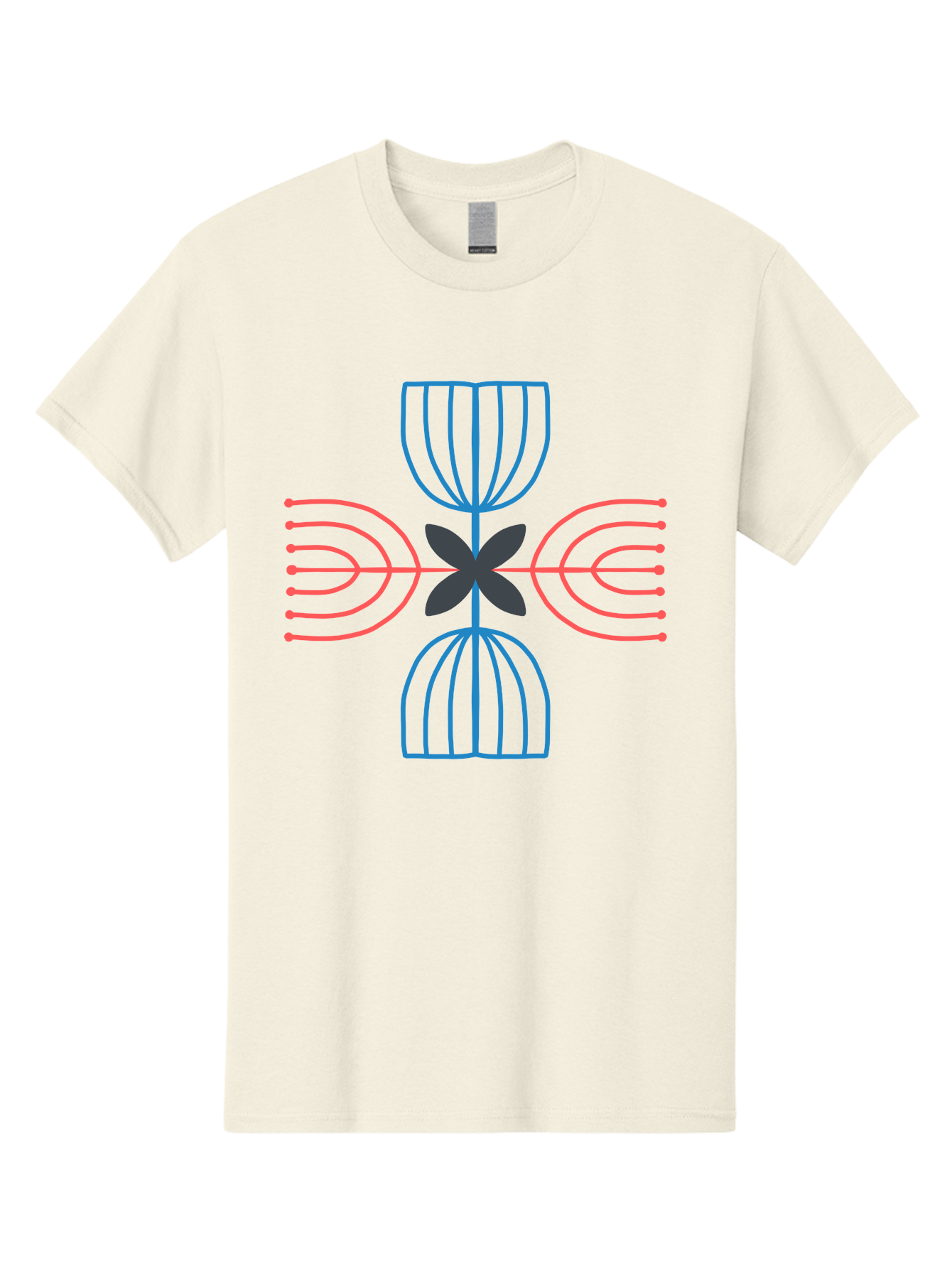 Symmetrical-Logo-Design Men'S Graphic Tee, 100% Cotton, Comfortable Casual Summer Wear, Machine Washable, Symmetrical Design, Geometric Shapes, Abstract Art, Floral Motif, Pink And Blue Lines, Black Flower, Modern Graphics, Aab801 19
