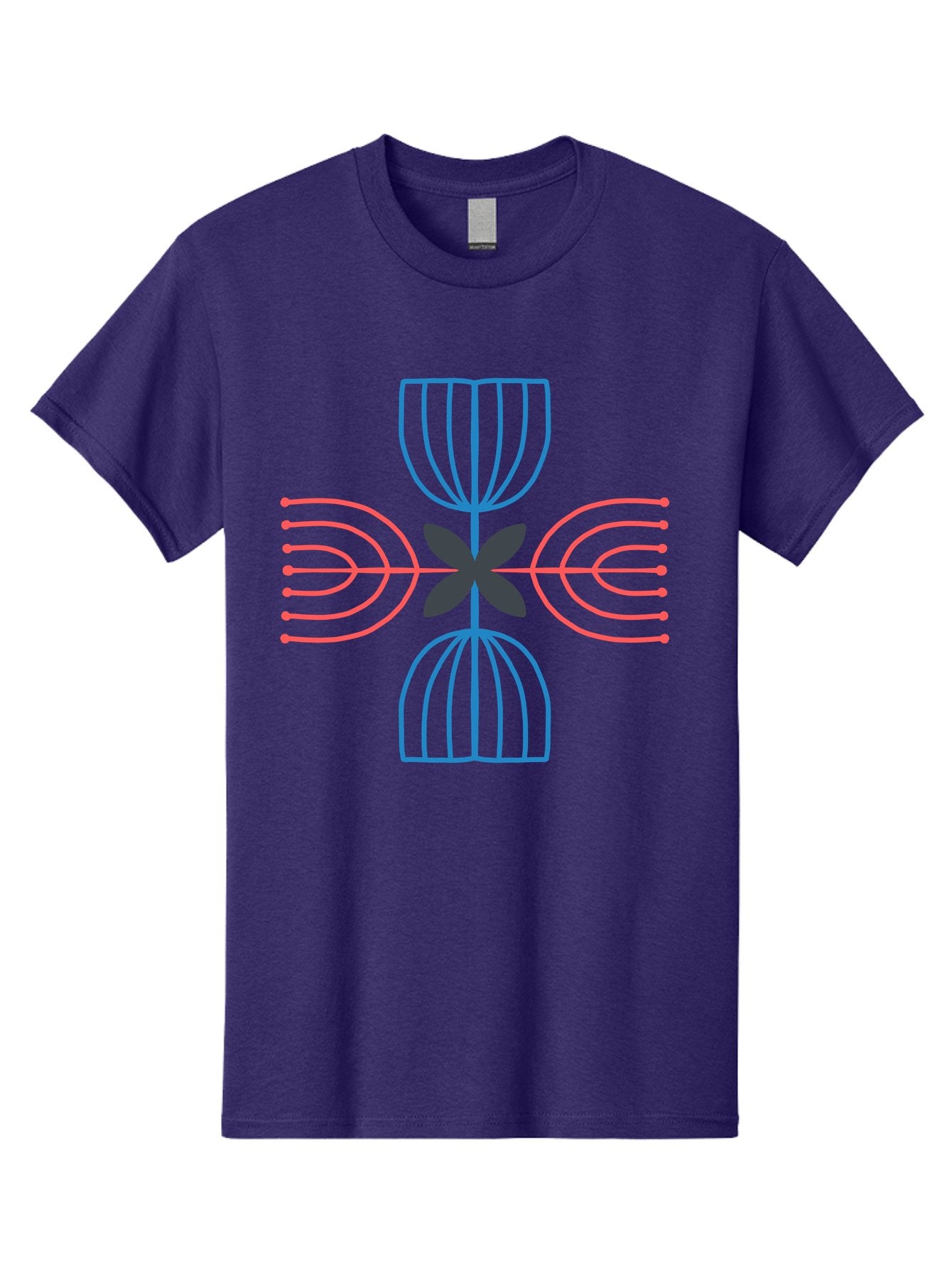 Symmetrical-Logo-Design Men'S Graphic Tee, 100% Cotton, Comfortable Casual Summer Wear, Machine Washable, Symmetrical Design, Geometric Shapes, Abstract Art, Floral Motif, Pink And Blue Lines, Black Flower, Modern Graphics, Aab801 5