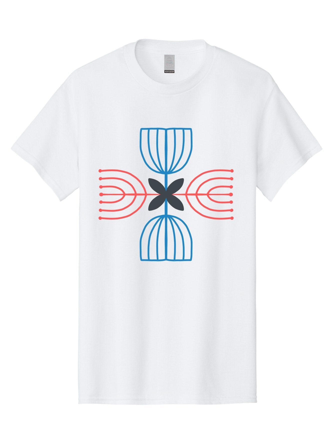 Symmetrical-Logo-Design Men'S Graphic Tee, 100% Cotton, Comfortable Casual Summer Wear, Machine Washable, Symmetrical Design, Geometric Shapes, Abstract Art, Floral Motif, Pink And Blue Lines, Black Flower, Modern Graphics, Aab801 10