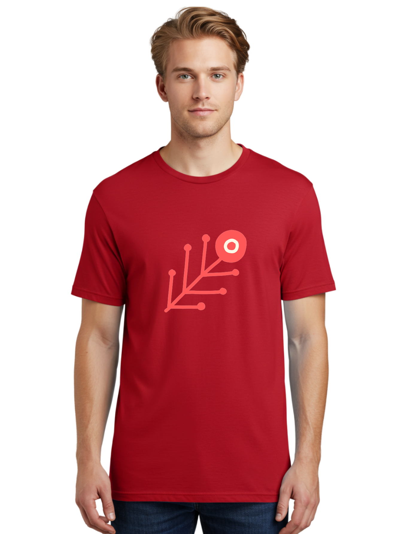 Target-Logo Men'S Graphic Tee, 100% Cotton, Comfortable Casual Summer Wear, Machine Washable, Red Lines, Branching Pattern, Geometric Shape, Modern Design, Abstract Art, Futuristic Style, Minimalist Graphic Aab802 30