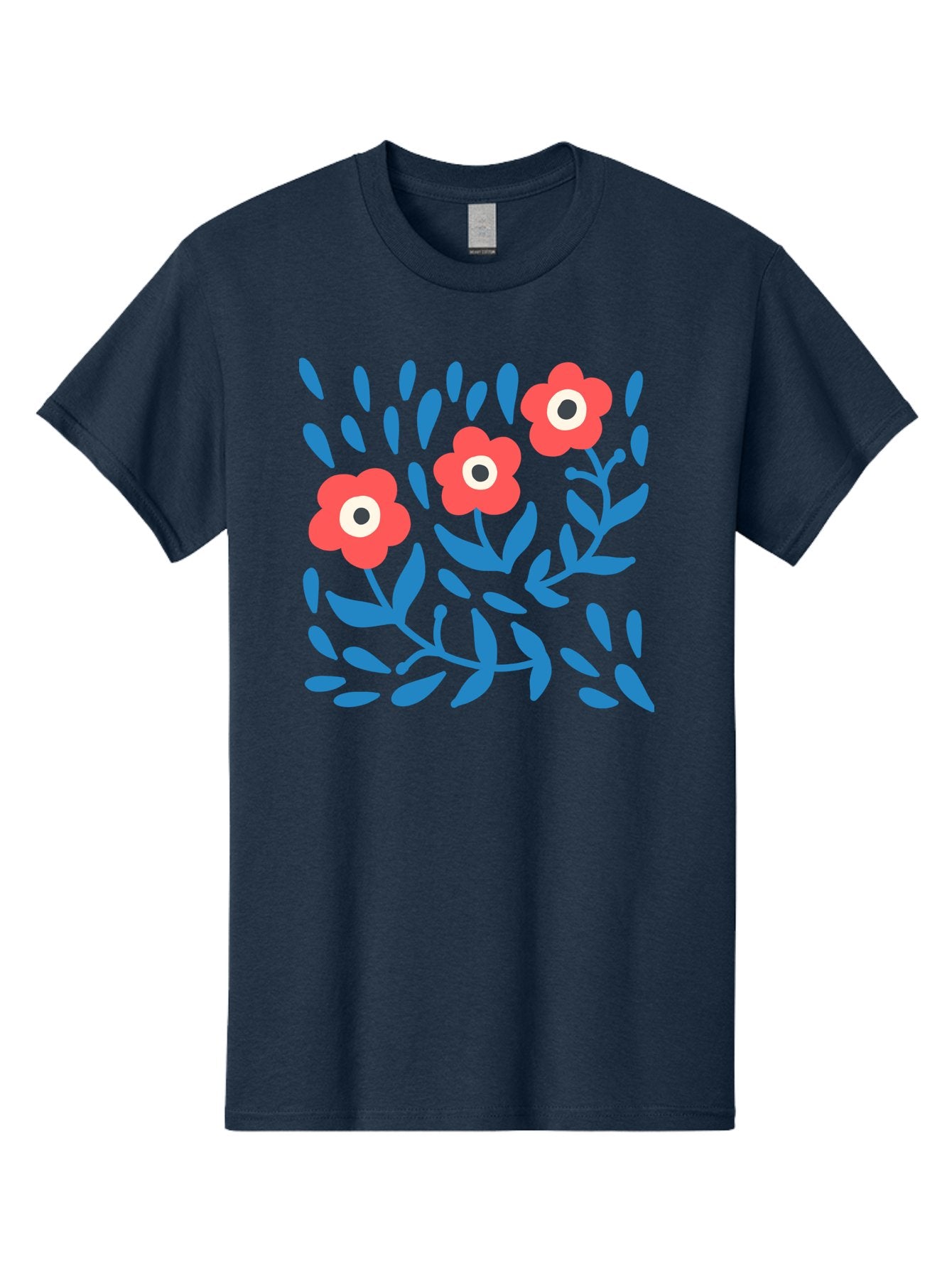 Three-Red-Flowers Men'S Graphic Tee, 100% Cotton, Comfortable Casual Summer Wear, Machine Washable, Red Flowers, Blue Leaves, Floral Pattern, Abstract Design, Minimalist Art, Vibrant Colors, Playful Style, Whimsical Illustration, Spring Theme, Aab804 4