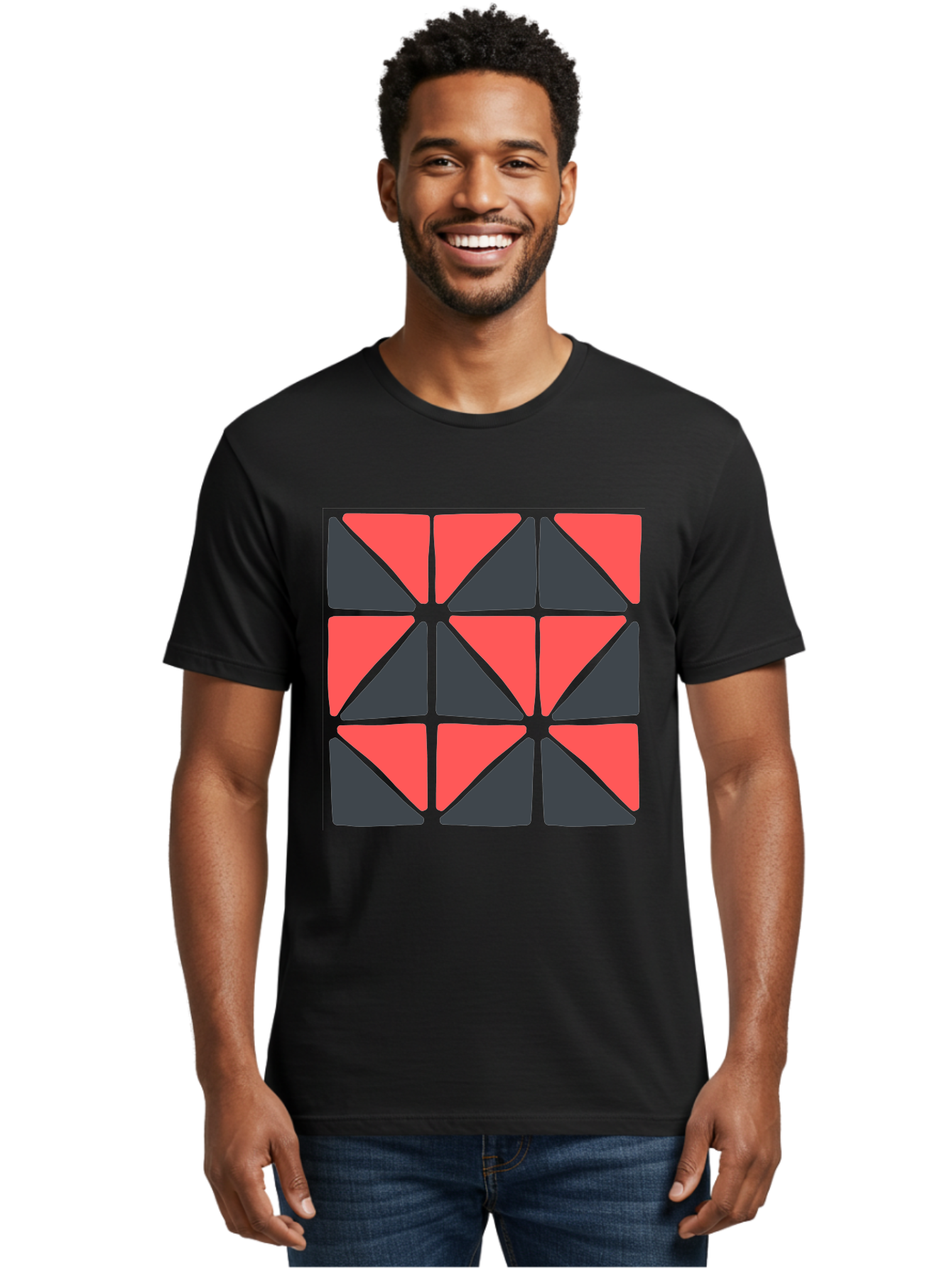Triangles-Pattern Men'S Graphic Tee, 100% Cotton, Comfortable Casual Summer Wear, Machine Washable, Geometric Pattern, Pink And Gray Triangles, Modern Design, Abstract Art, Symmetrical Shapes, Graphic Elements, Digital Design Aab806 4