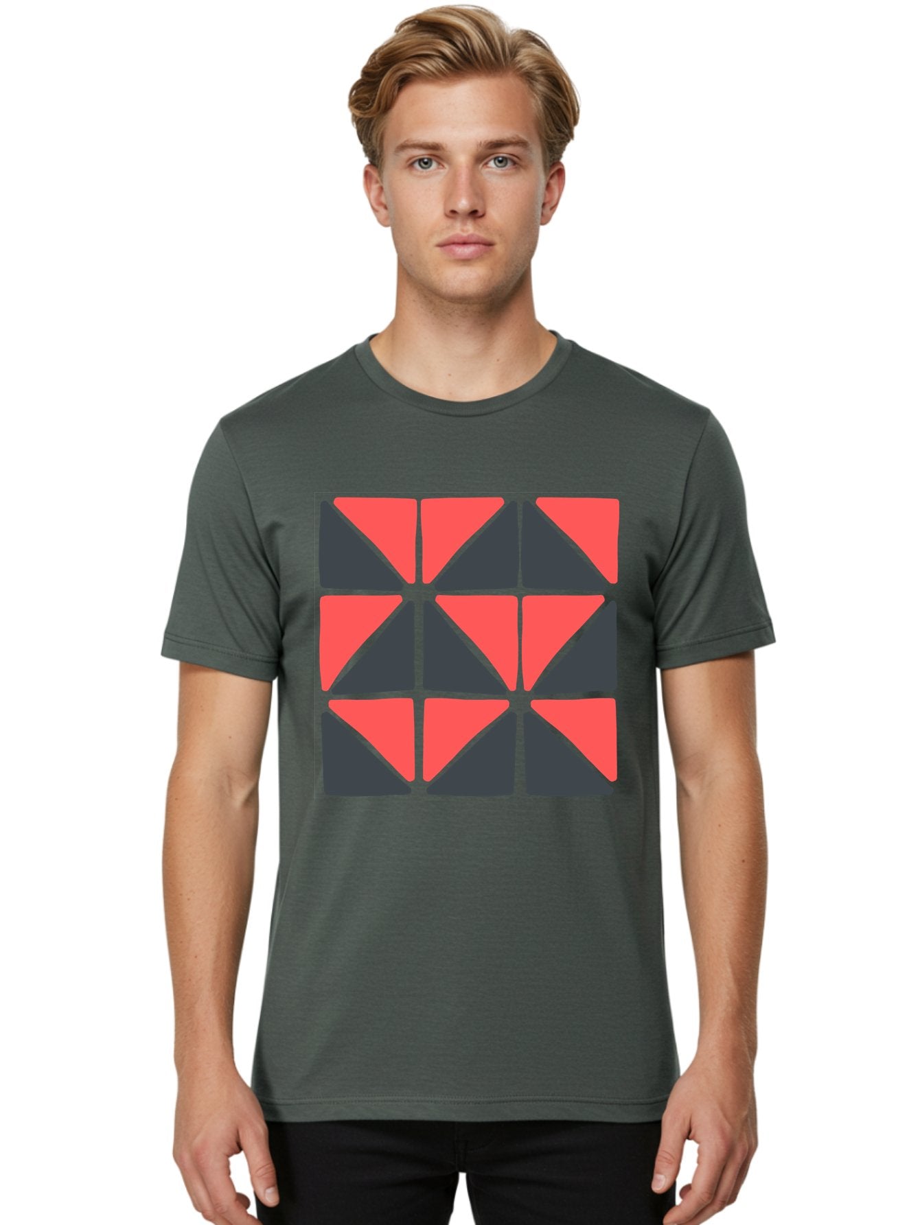Triangles-Pattern Men'S Graphic Tee, 100% Cotton, Comfortable Casual Summer Wear, Machine Washable, Geometric Pattern, Pink And Gray Triangles, Modern Design, Abstract Art, Symmetrical Shapes, Graphic Elements, Digital Design Aab806 23