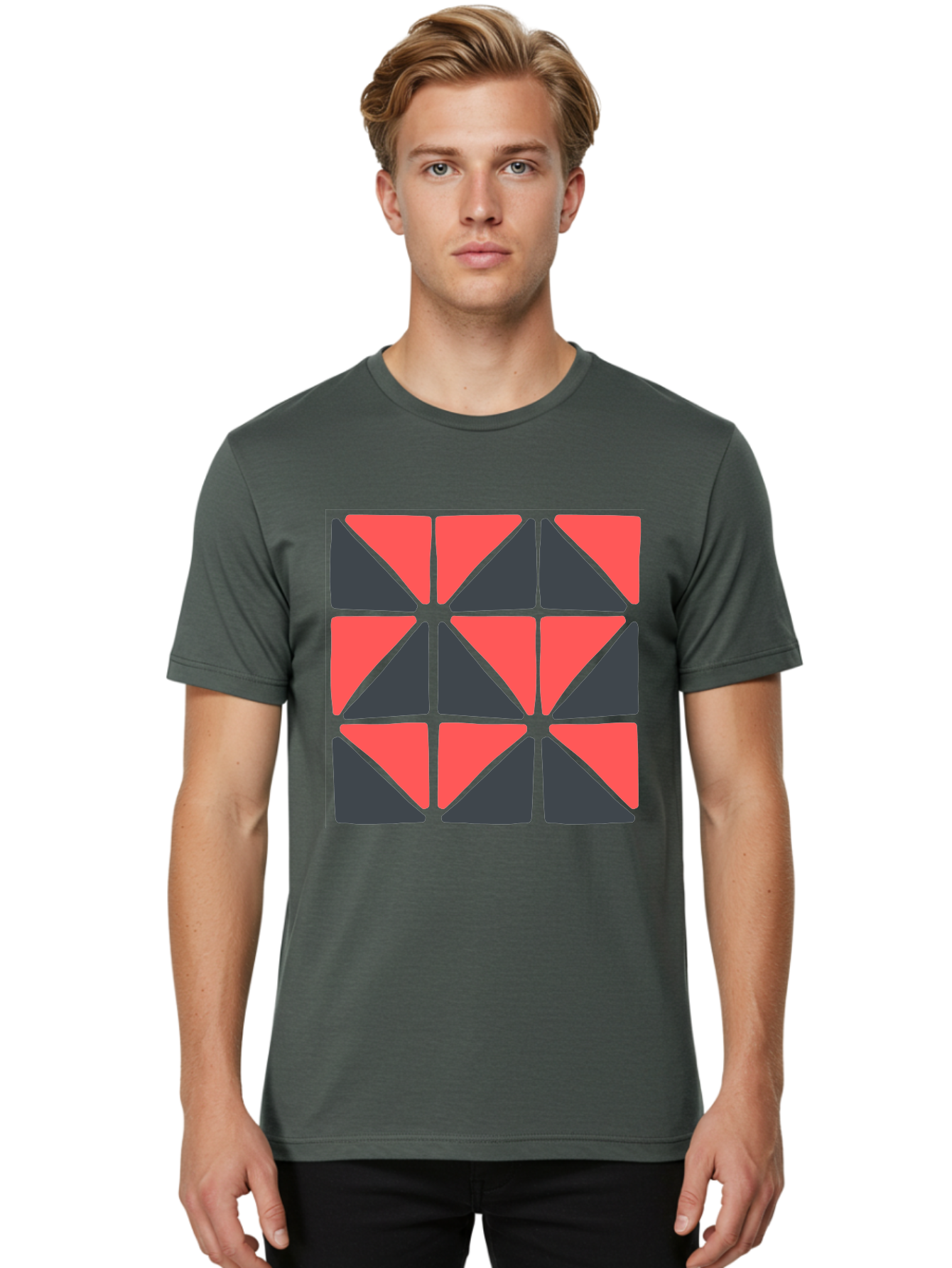 Triangles-Pattern Men'S Graphic Tee, 100% Cotton, Comfortable Casual Summer Wear, Machine Washable, Geometric Pattern, Pink And Gray Triangles, Modern Design, Abstract Art, Symmetrical Shapes, Graphic Elements, Digital Design Aab806 16