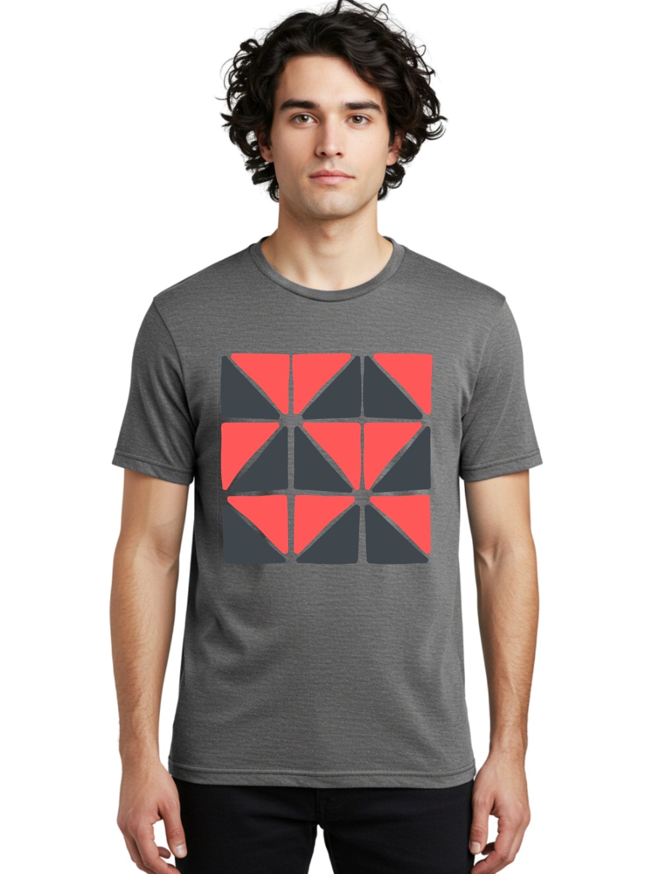 Triangles-Pattern Men'S Graphic Tee, 100% Cotton, Comfortable Casual Summer Wear, Machine Washable, Geometric Pattern, Pink And Gray Triangles, Modern Design, Abstract Art, Symmetrical Shapes, Graphic Elements, Digital Design Aab806 28