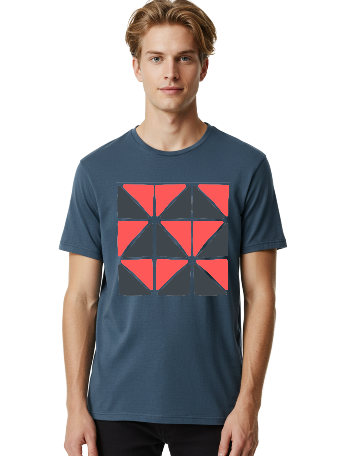 Triangles-Pattern Men'S Graphic Tee, 100% Cotton, Comfortable Casual Summer Wear, Machine Washable, Geometric Pattern, Pink And Gray Triangles, Modern Design, Abstract Art, Symmetrical Shapes, Graphic Elements, Digital Design Aab806 12