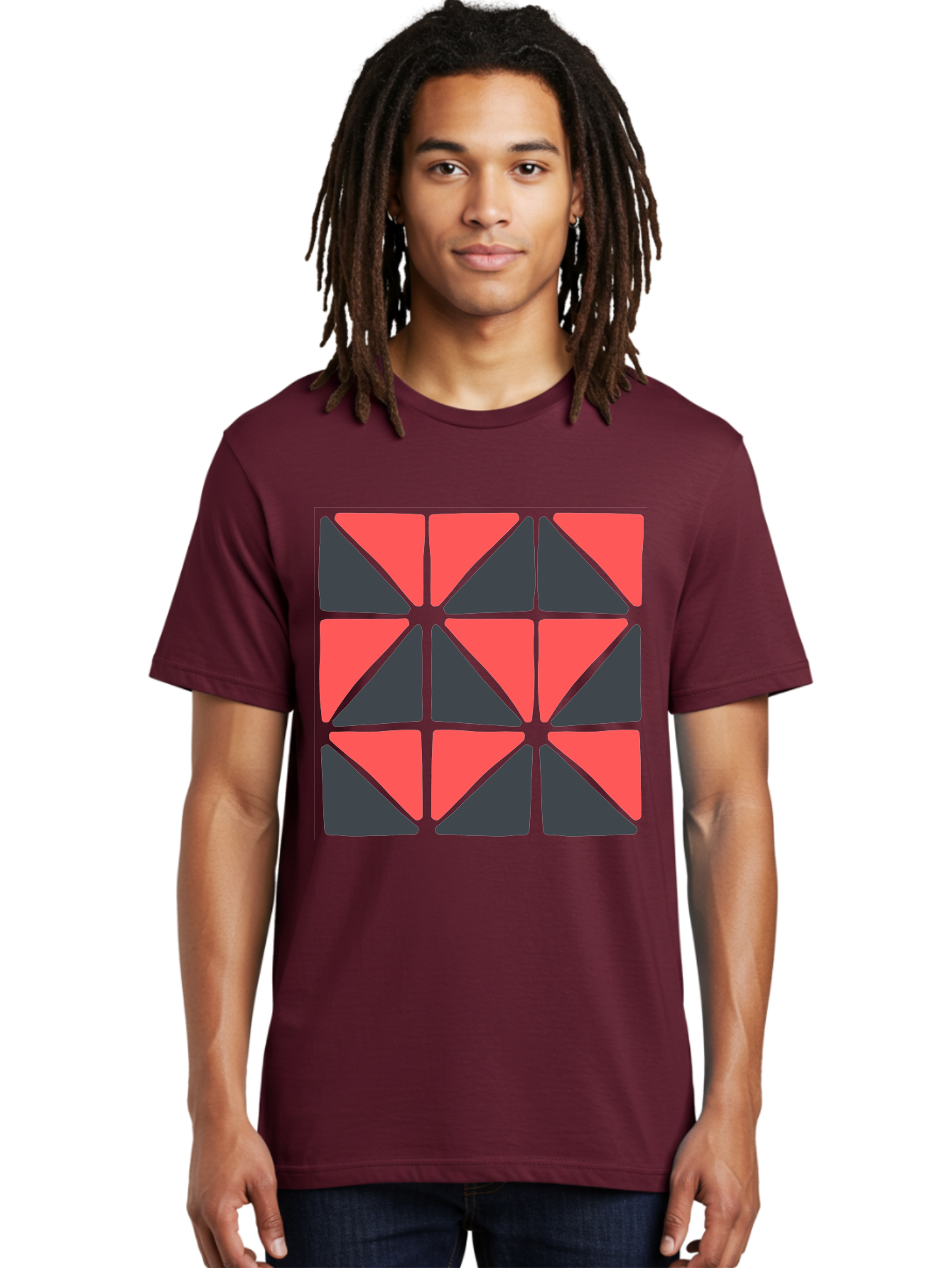 Triangles-Pattern Men'S Graphic Tee, 100% Cotton, Comfortable Casual Summer Wear, Machine Washable, Geometric Pattern, Pink And Gray Triangles, Modern Design, Abstract Art, Symmetrical Shapes, Graphic Elements, Digital Design Aab806 22