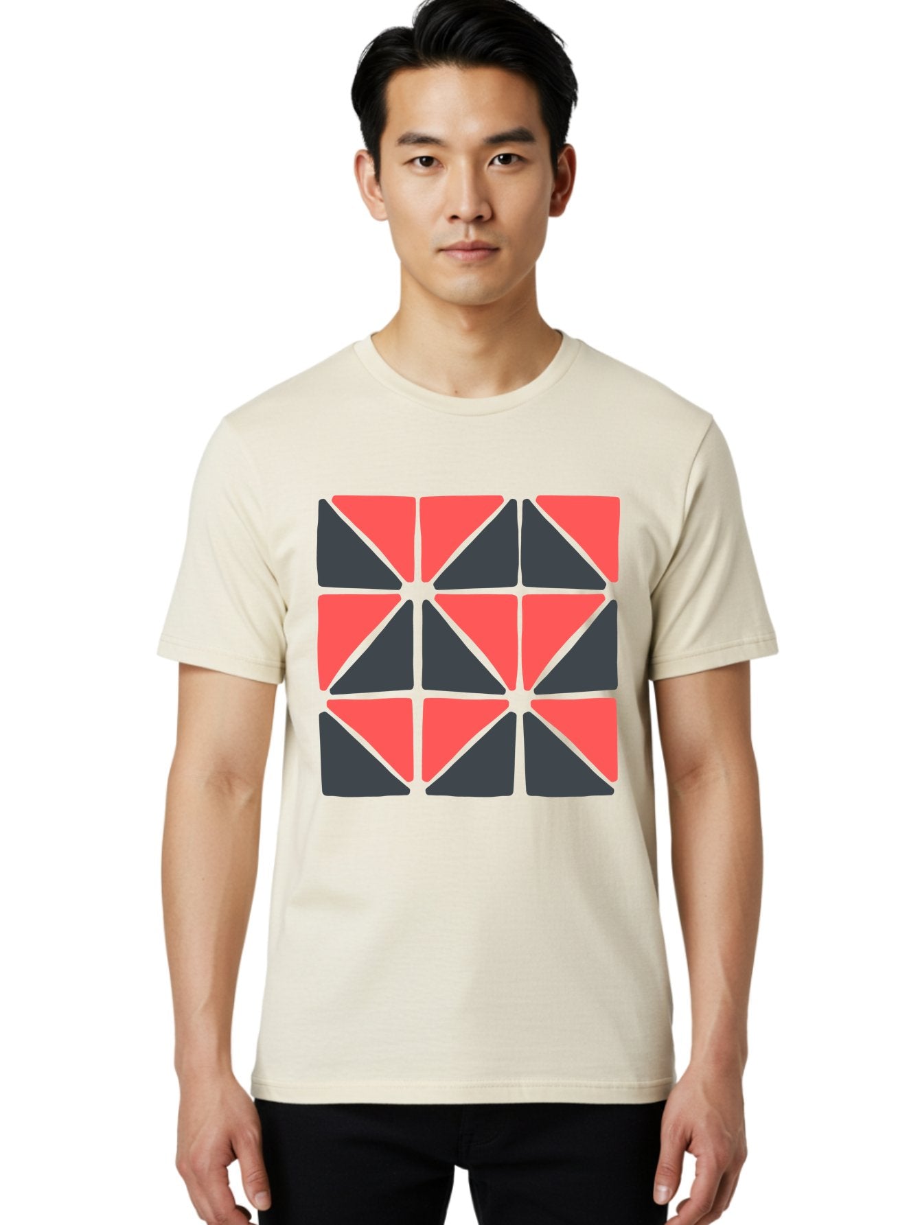 Triangles-Pattern Men'S Graphic Tee, 100% Cotton, Comfortable Casual Summer Wear, Machine Washable, Geometric Pattern, Pink And Gray Triangles, Modern Design, Abstract Art, Symmetrical Shapes, Graphic Elements, Digital Design Aab806 17