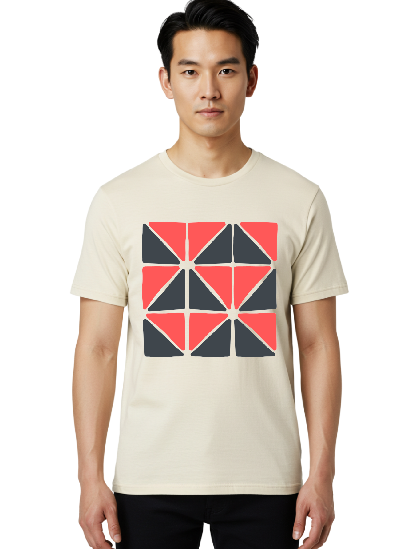 Triangles-Pattern Men'S Graphic Tee, 100% Cotton, Comfortable Casual Summer Wear, Machine Washable, Geometric Pattern, Pink And Gray Triangles, Modern Design, Abstract Art, Symmetrical Shapes, Graphic Elements, Digital Design Aab806 28