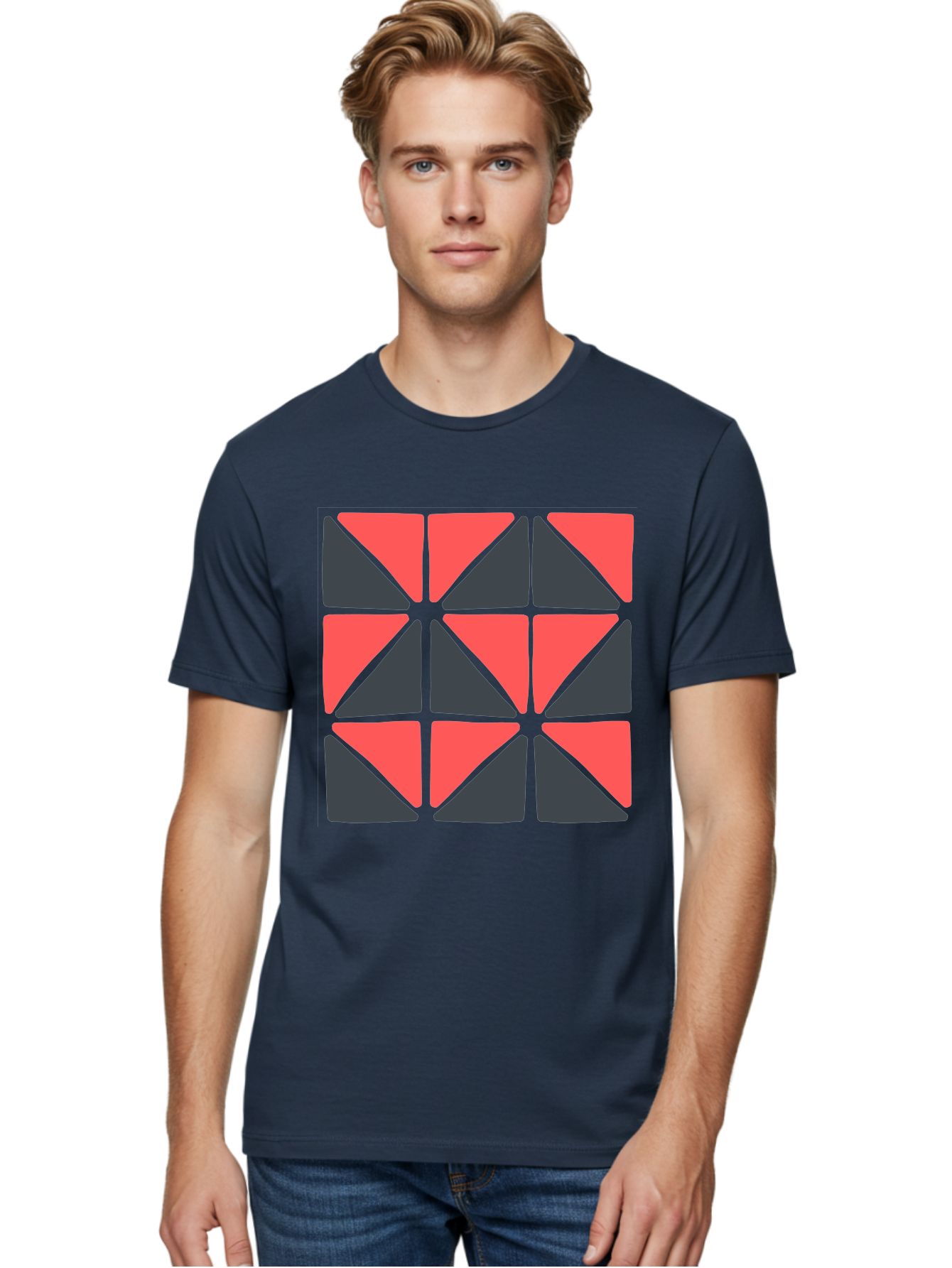 Triangles-Pattern Men'S Graphic Tee, 100% Cotton, Comfortable Casual Summer Wear, Machine Washable, Geometric Pattern, Pink And Gray Triangles, Modern Design, Abstract Art, Symmetrical Shapes, Graphic Elements, Digital Design Aab806 20