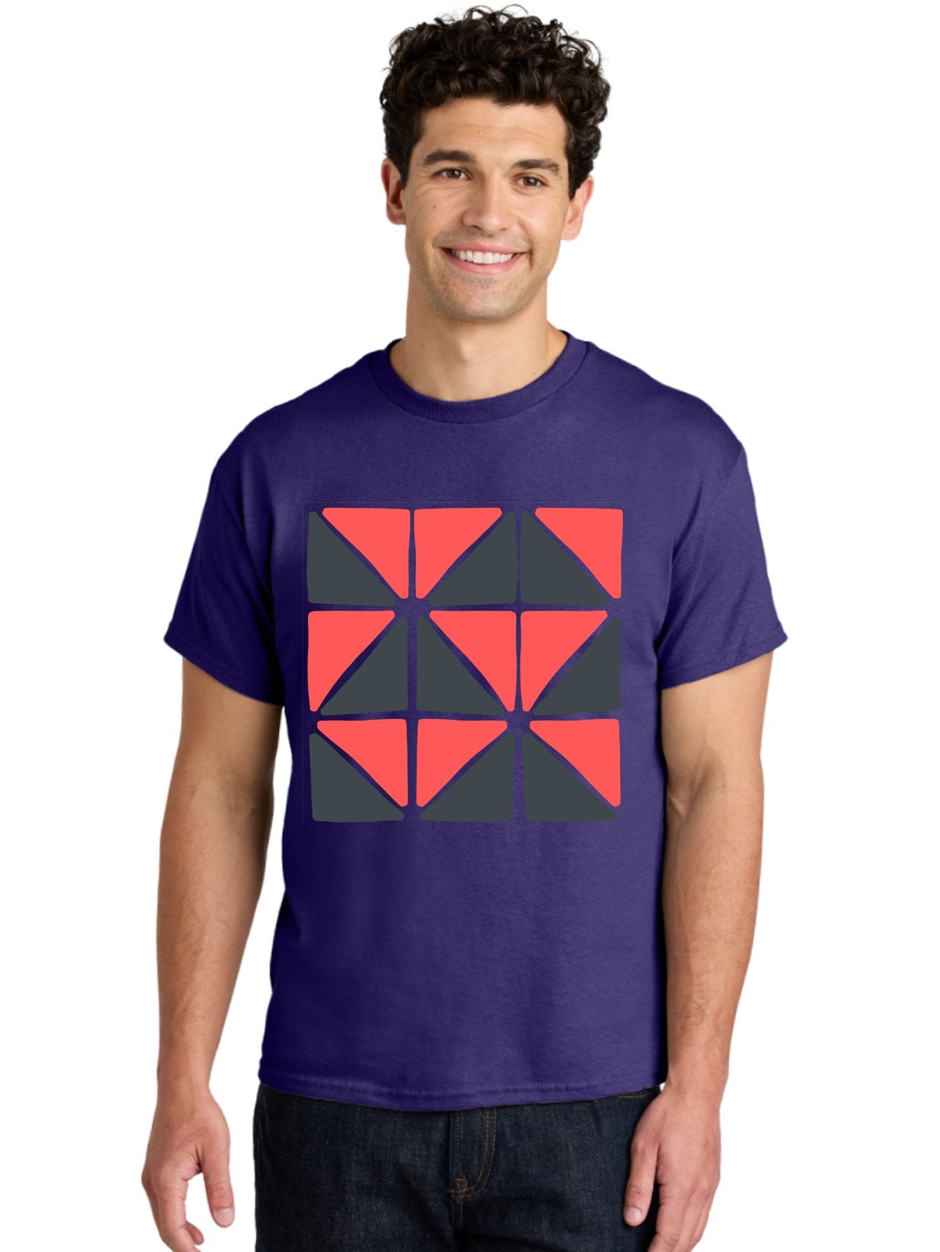 Triangles-Pattern Men'S Graphic Tee, 100% Cotton, Comfortable Casual Summer Wear, Machine Washable, Geometric Pattern, Pink And Gray Triangles, Modern Design, Abstract Art, Symmetrical Shapes, Graphic Elements, Digital Design Aab806 30