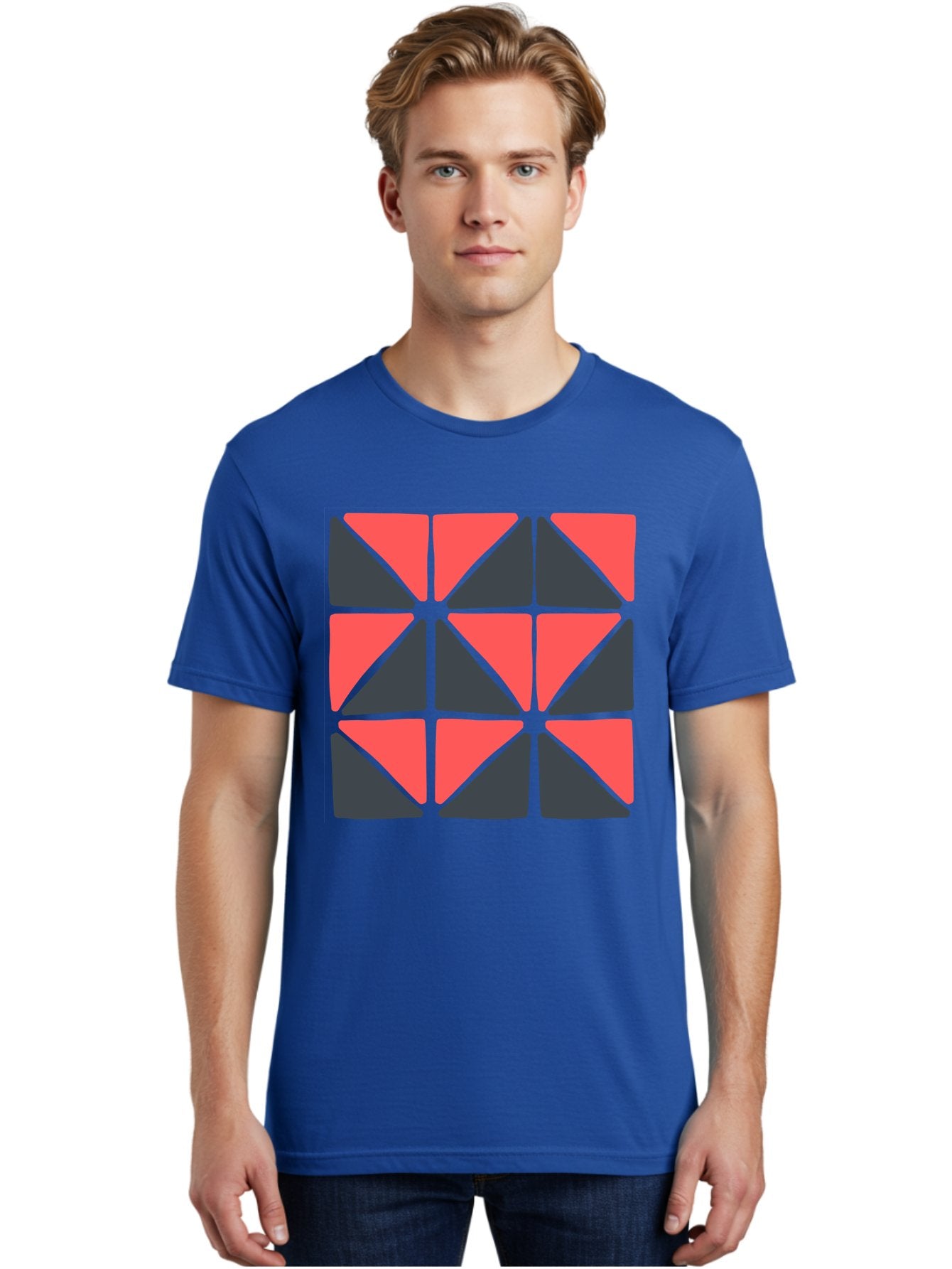 Triangles-Pattern Men'S Graphic Tee, 100% Cotton, Comfortable Casual Summer Wear, Machine Washable, Geometric Pattern, Pink And Gray Triangles, Modern Design, Abstract Art, Symmetrical Shapes, Graphic Elements, Digital Design Aab806 20