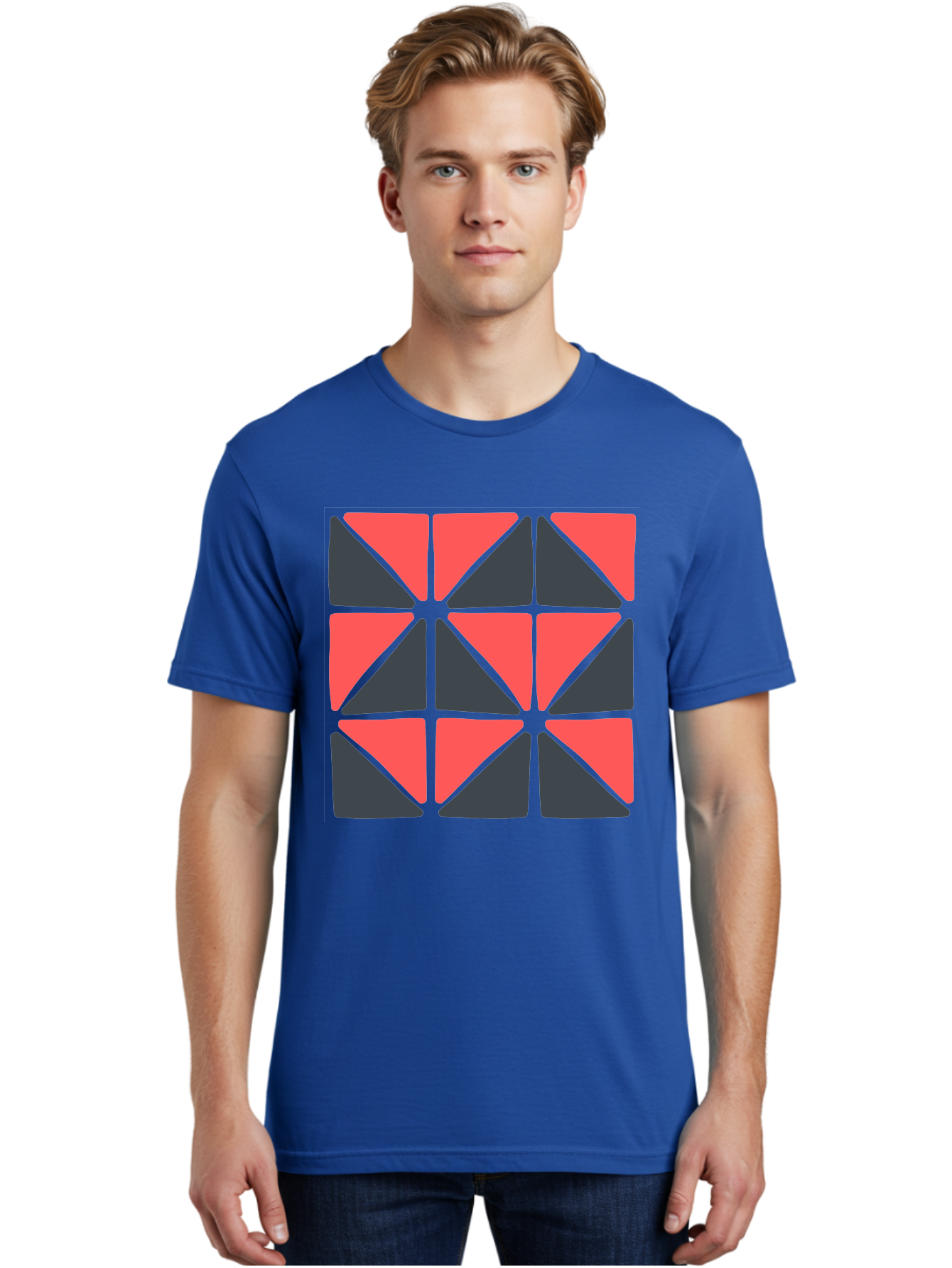 Triangles-Pattern Men'S Graphic Tee, 100% Cotton, Comfortable Casual Summer Wear, Machine Washable, Geometric Pattern, Pink And Gray Triangles, Modern Design, Abstract Art, Symmetrical Shapes, Graphic Elements, Digital Design Aab806 30
