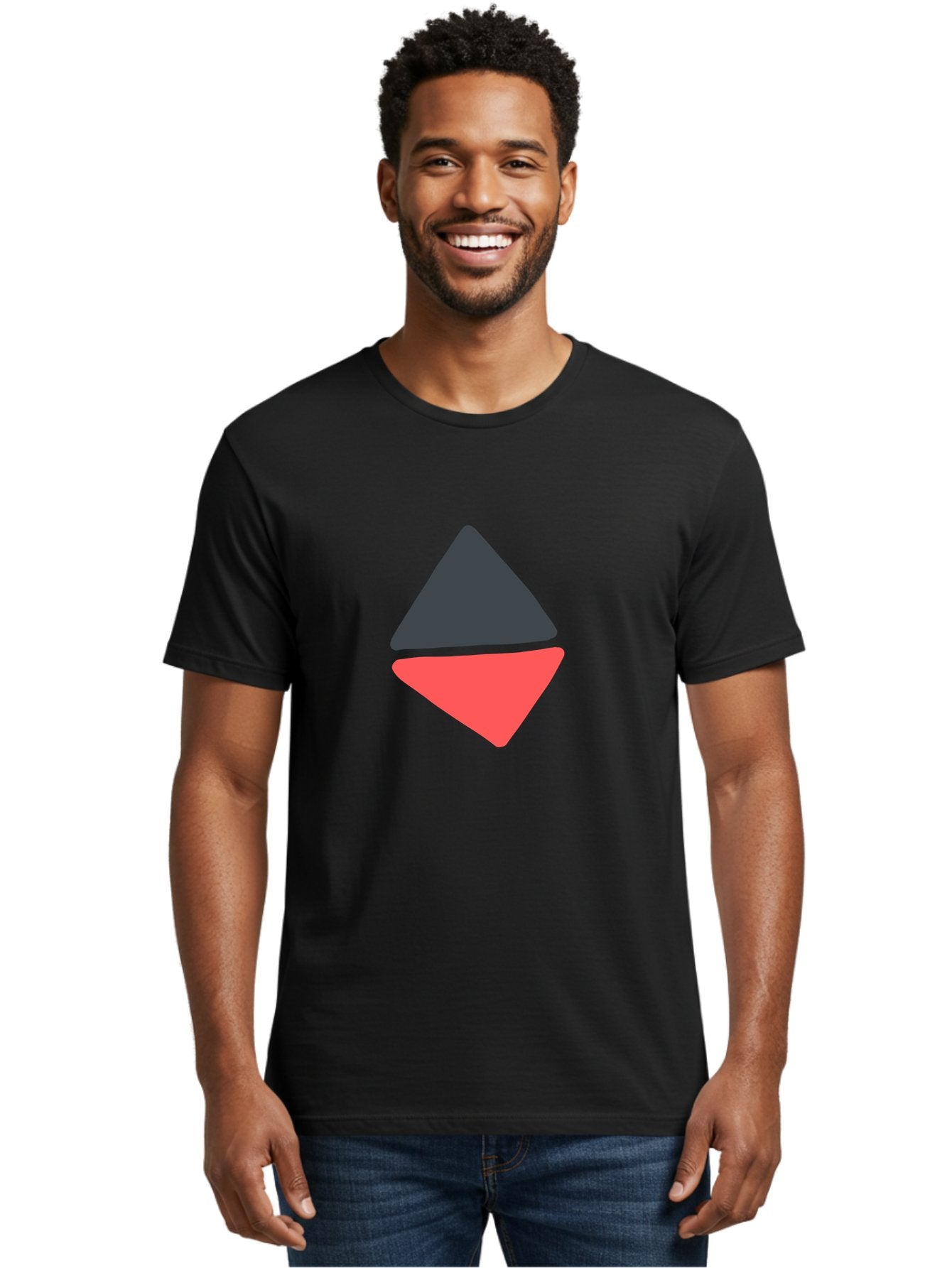 Triangles Men'S Graphic Tee, 100% Cotton, Comfortable Casual Summer Wear, Machine Washable, Geometric Shapes, Triangle Design, Overlapping Forms, Black And Red Colors, Simple Graphics, Abstract Art, Minimalist Style Aab807 19