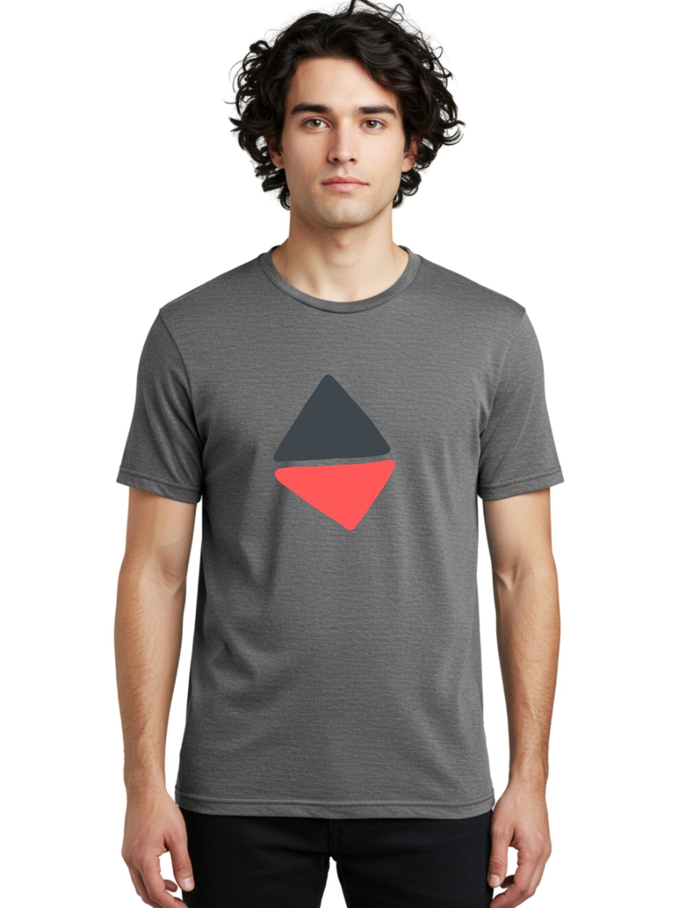 Triangles Men'S Graphic Tee, 100% Cotton, Comfortable Casual Summer Wear, Machine Washable, Geometric Shapes, Triangle Design, Overlapping Forms, Black And Red Colors, Simple Graphics, Abstract Art, Minimalist Style Aab807 23
